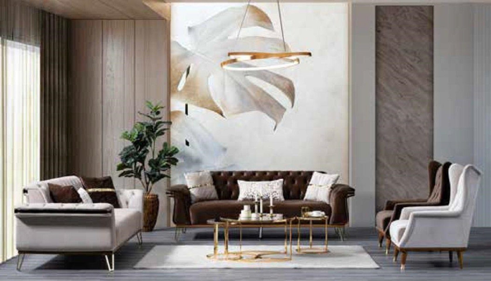 Sofa in Made Designer Braun 1 JVmoebel Luxus Wohnzimmer Teile, Moderne 3-Sitzer Dreisitzer Polstermöbel, Couch Europa