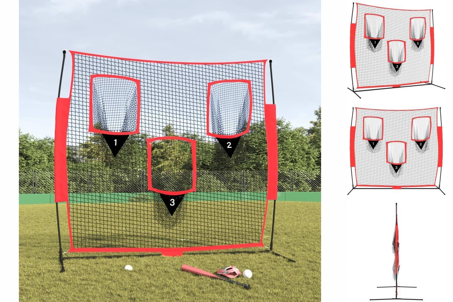 vidaXL Fußballtor Baseball-Netz Tragbar Schwarz und Rot 183x105x183 cm Polyester