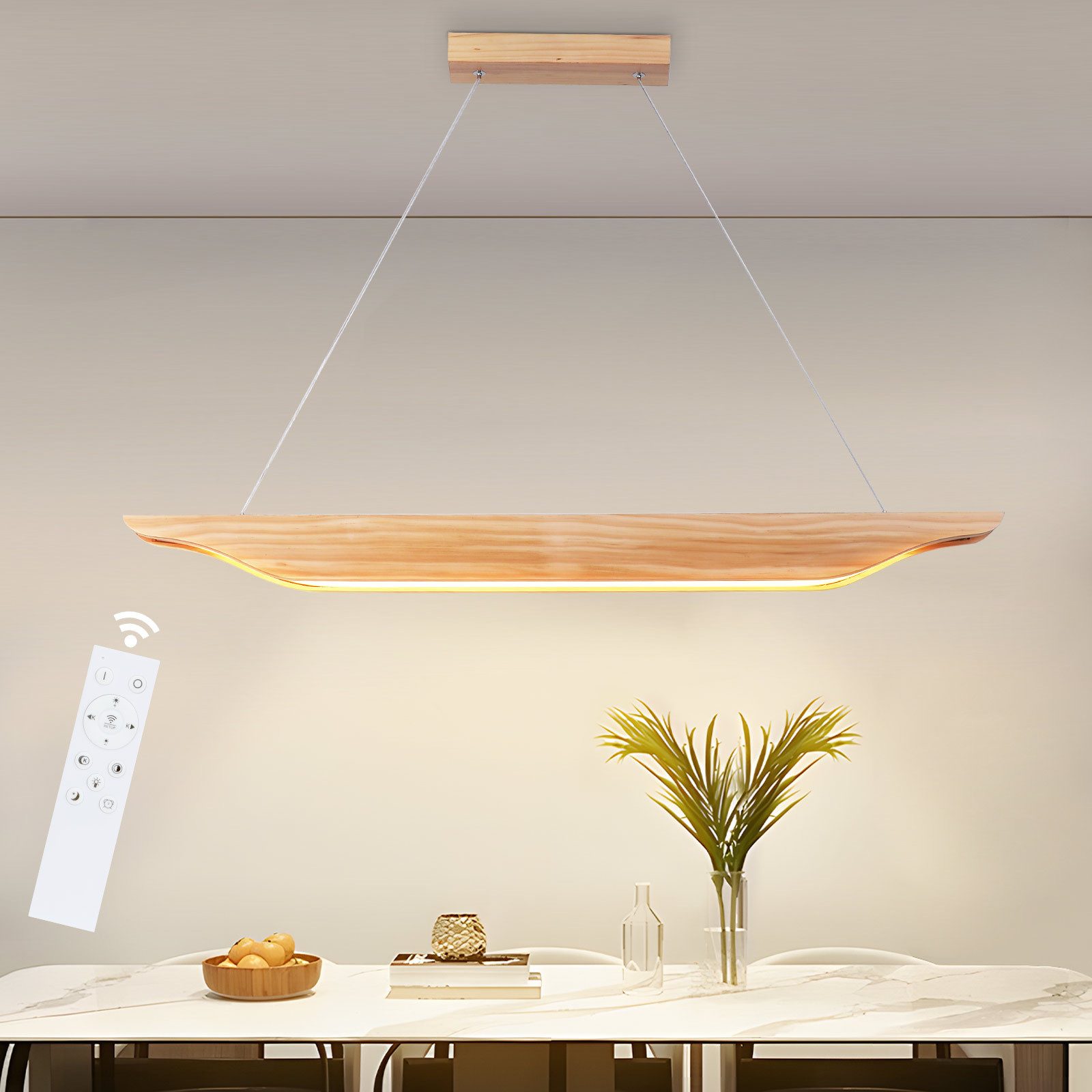 Nettlife LED Pendelleuchte Esstisch Holz Dimmbar Hängelampe Modern 90CM mit Fernbedienung, Höhenverstellbar, LED fest integriert, für Esszimmer Wohnzimmer Schlafzimmer Küche
