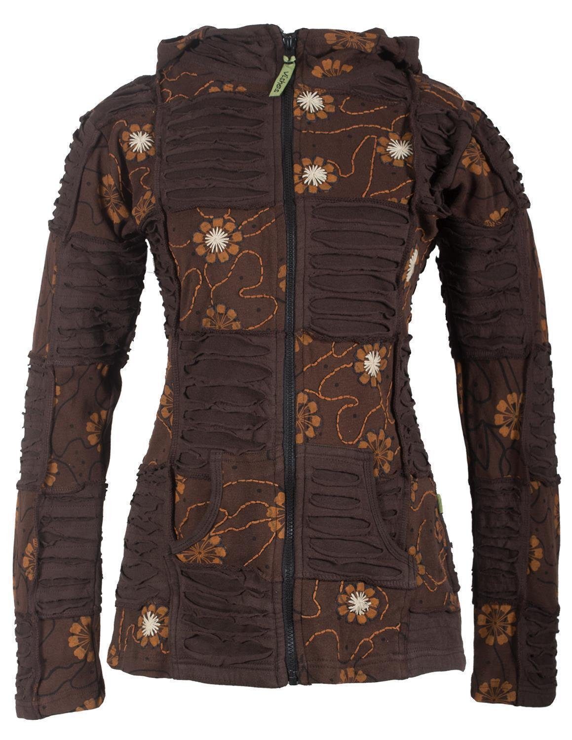 Vishes Kapuzensweatjacke Bestickte Blumen Patchworkjacke mit günstig online kaufen