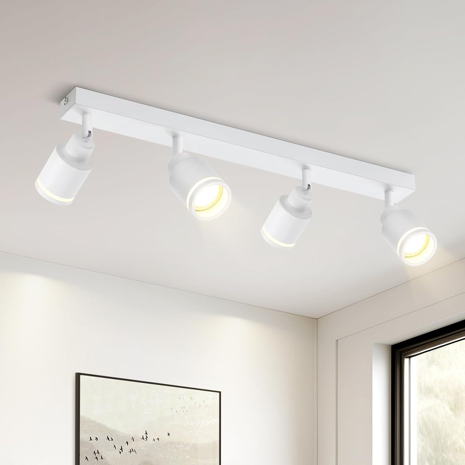 ZMH Deckenstrahler 4 Flammig Schwarz/Weiß Deckenlampe Metall GU10 für Schlafzimmer Flur, ‎Deckenmontage, ohne Leuchtmittel, Schwenkbar Modern Küchenlampe Deckenspots
