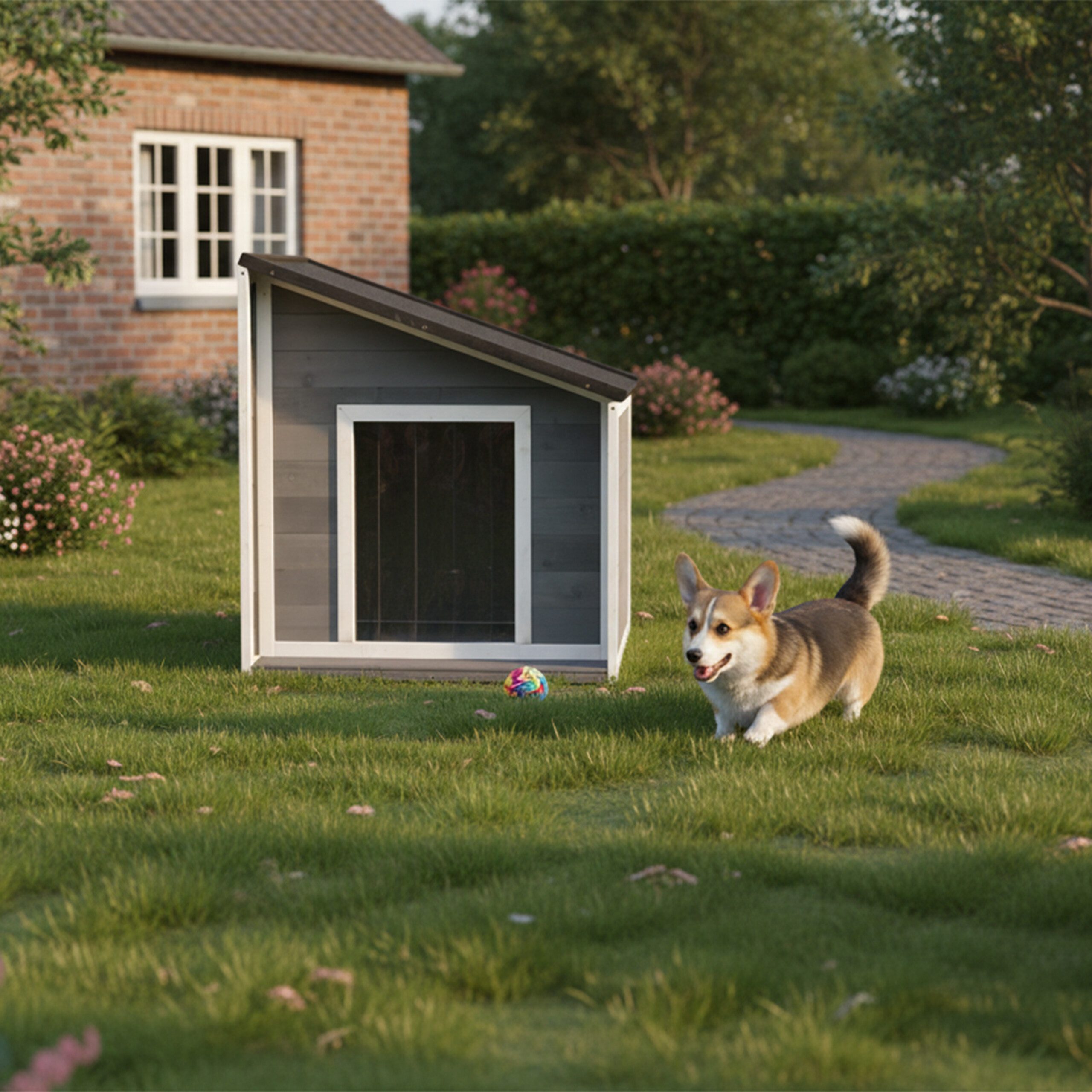 relaxdays Hundehütte mit klappbarem Schrägdach