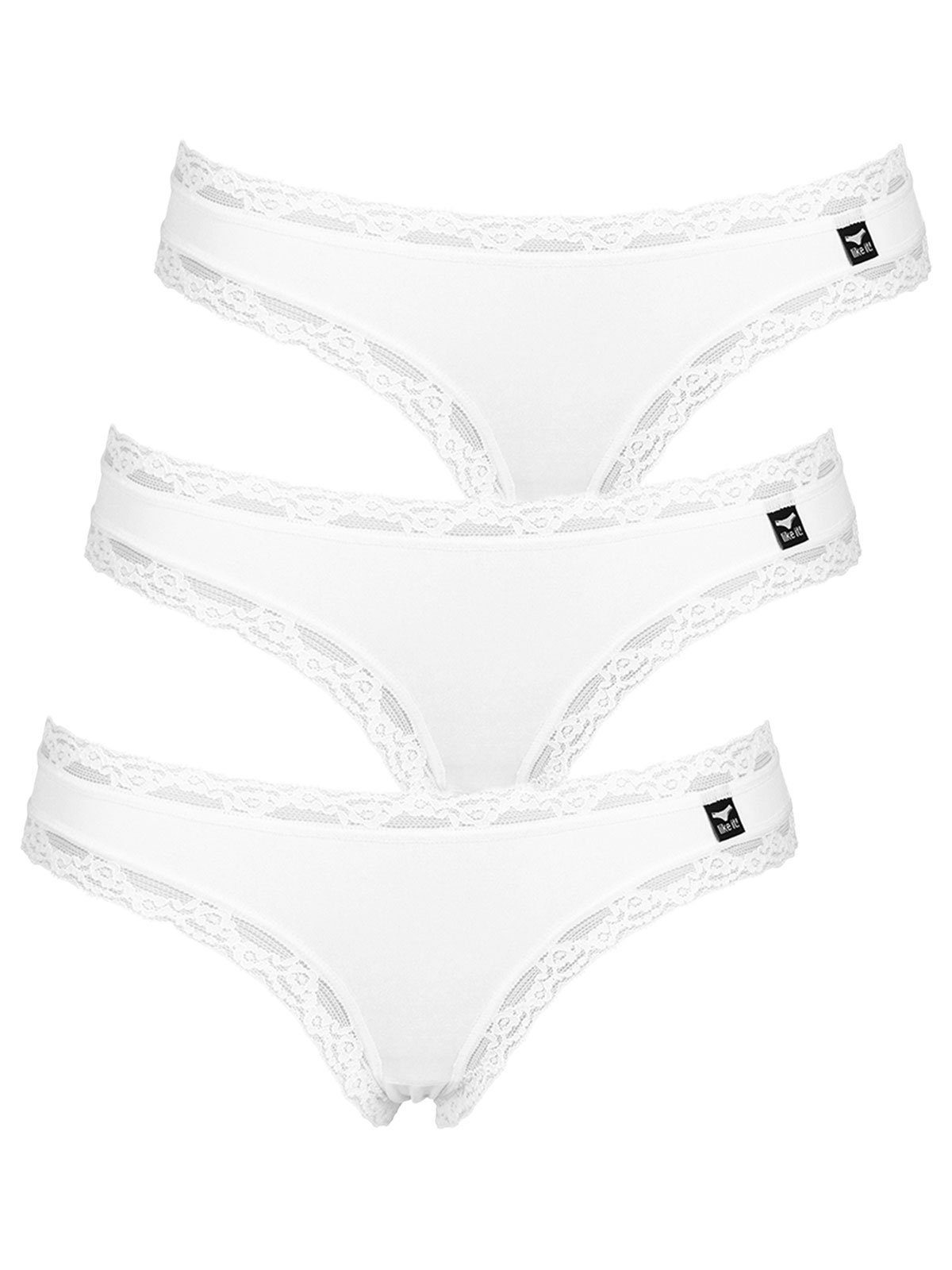 3-St) Zwickel Olivia Bikinislip Damen 3er like Minislip (Packung, weiss it! Pack