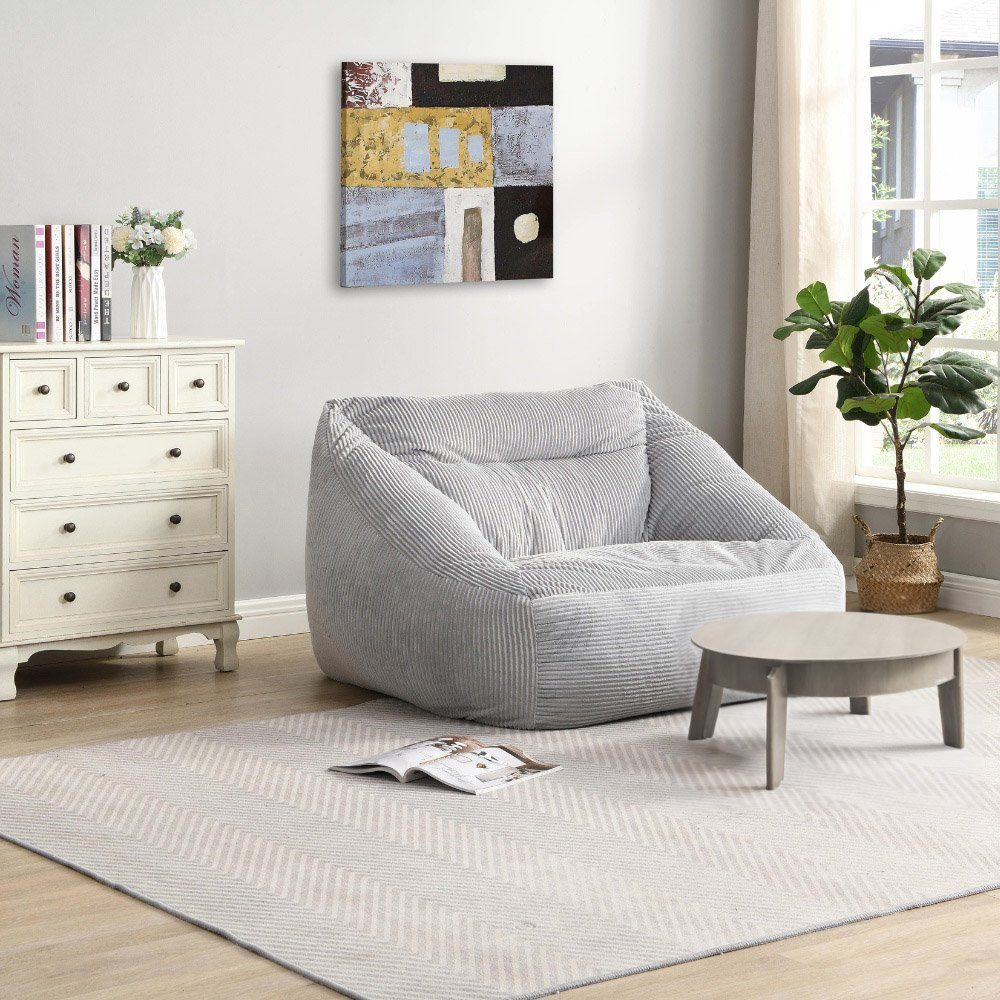 88 HOME Beanbag, - Farbauswahl, COZY Bodenkissen, Sessel Cord 100 cm Couch DELUXE 80 Sitzsack, Sitzsack Hellgrau x x