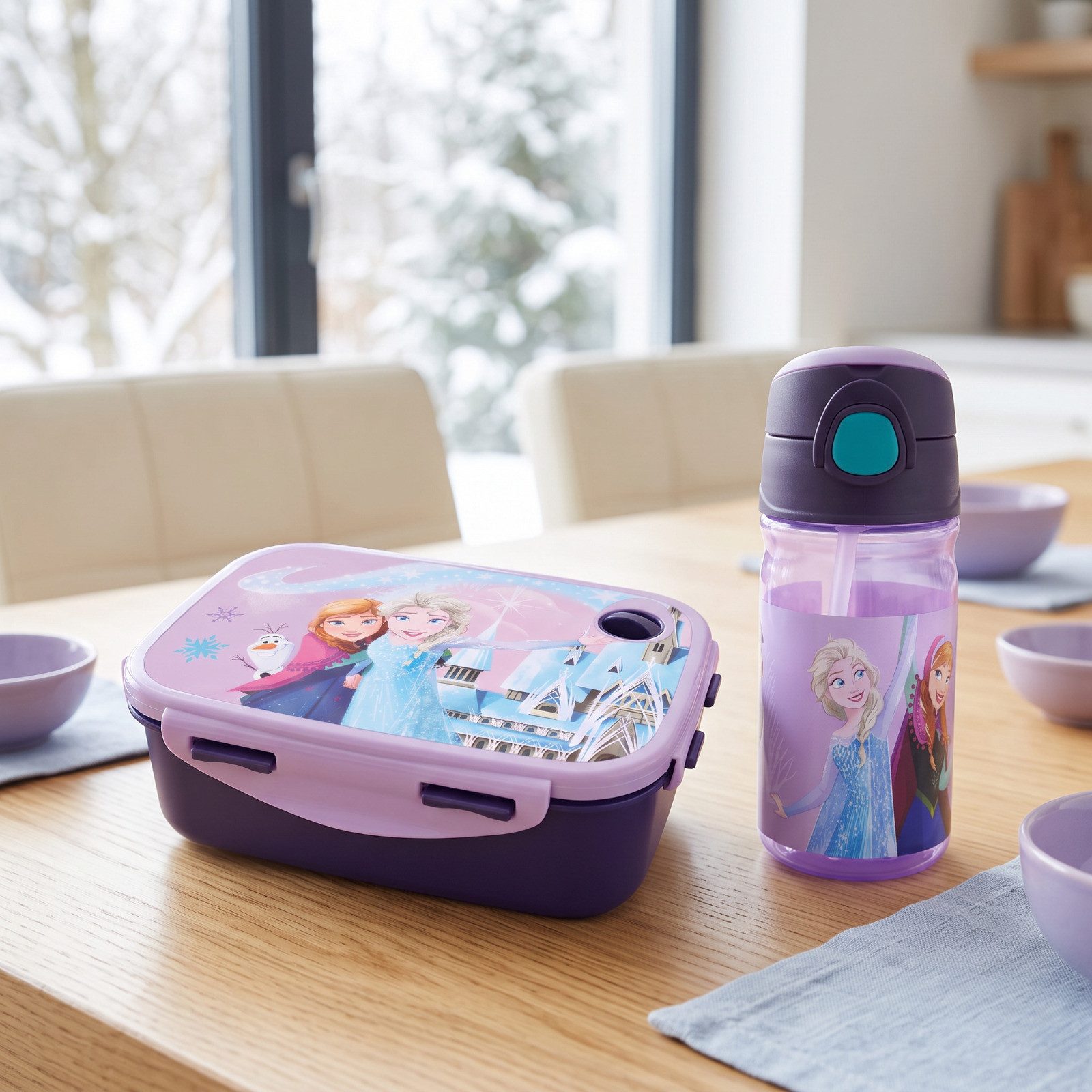 Disney Lunchbox Disney Die Eiskönigin Anna Elsa 2 tlg Kinder Set Brotdose Trinkflasch, (2-tlg., Spar-Set), 350 ml