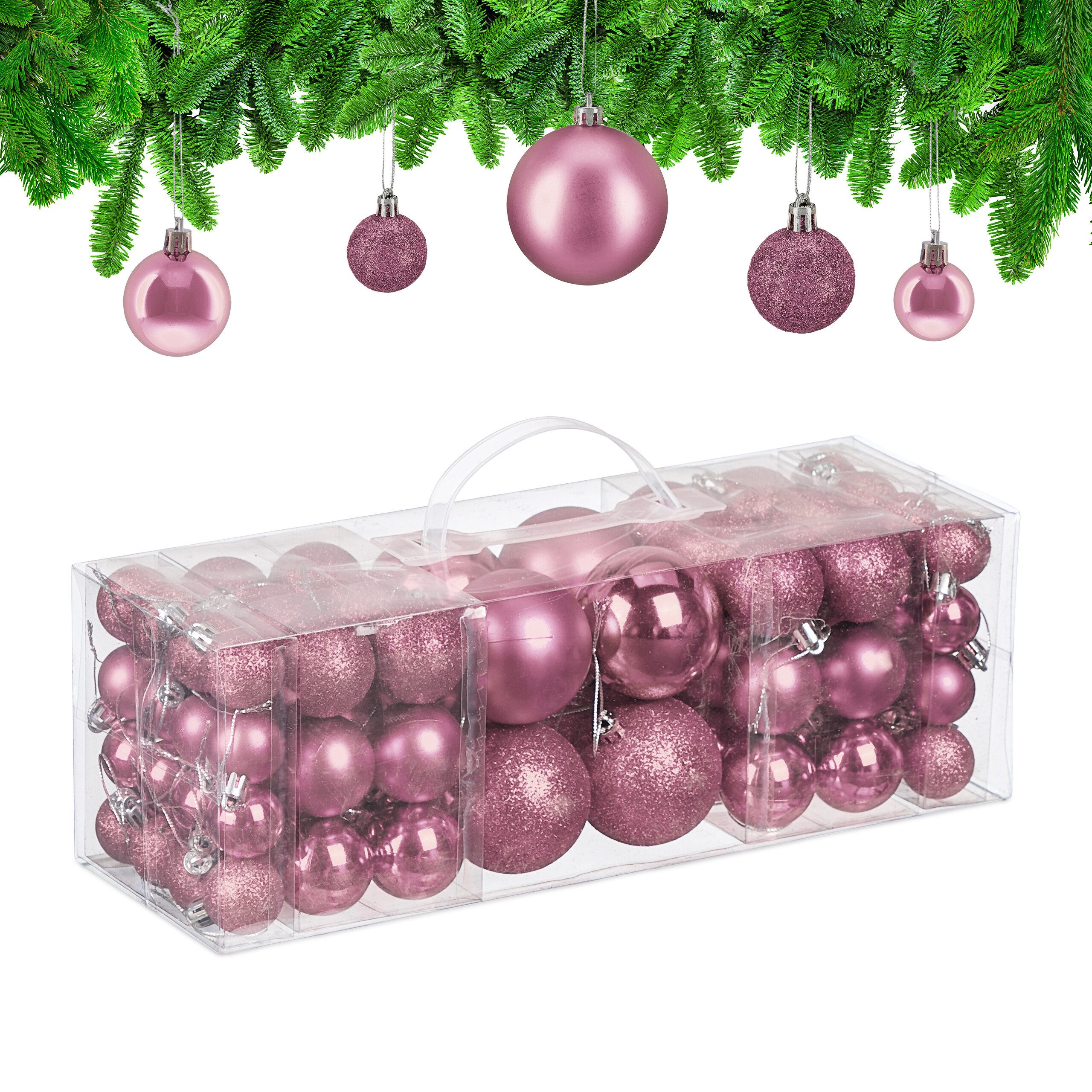 relaxdays Weihnachtsbaumkugel Weihnachtskugeln 76er Set, Rosa