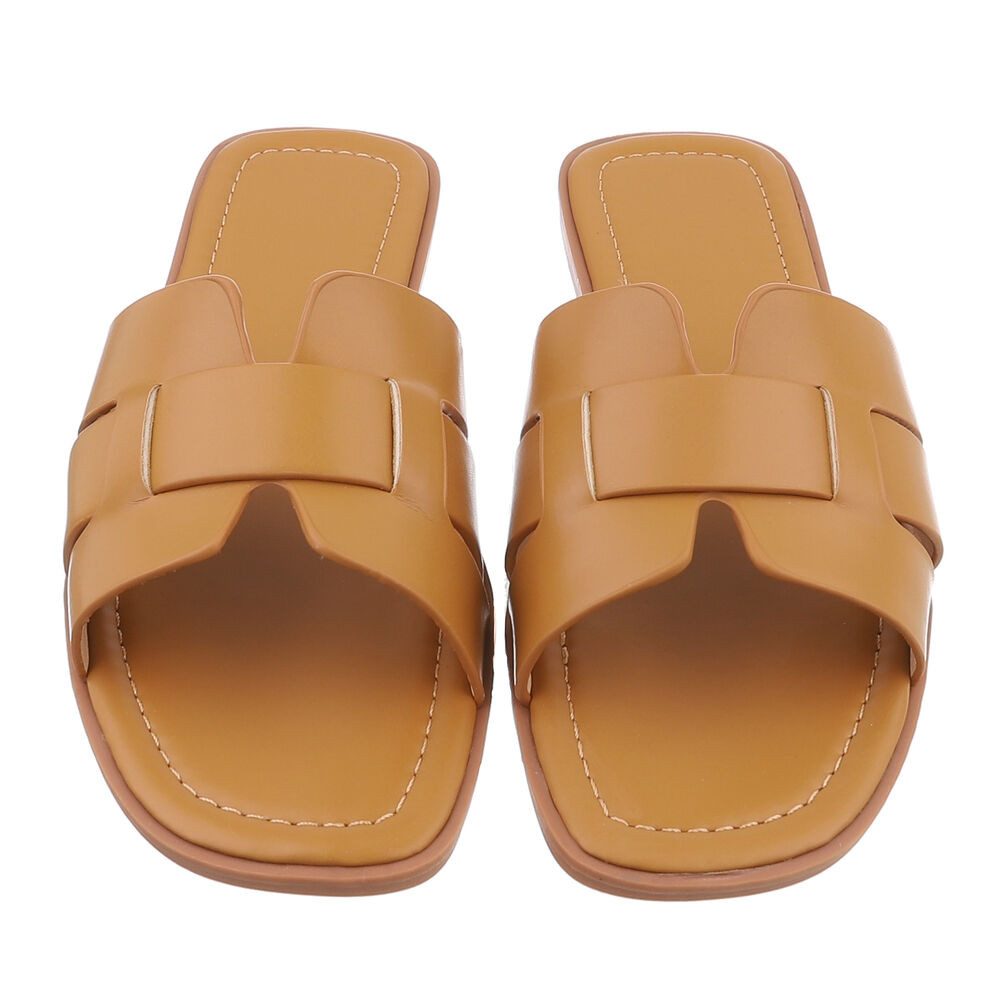 Ital-Design Moderne Sandalen für Freizeit und Sommervergnügen Pantolette (89322875) Blockabsatz Pantoletten in Camel – Bild 4 von 5