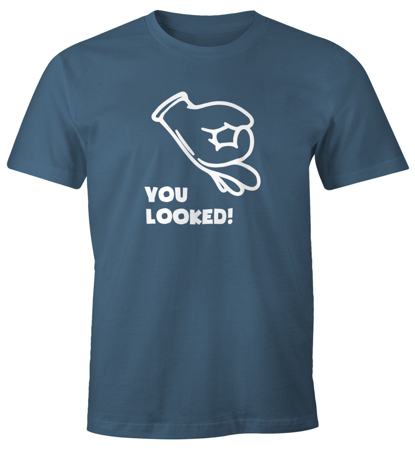MoonWorks Print-Shirt Herren T-Shirt Comic Hand Look Hole Game Fun-Shirt Moonworks® mit Print blau