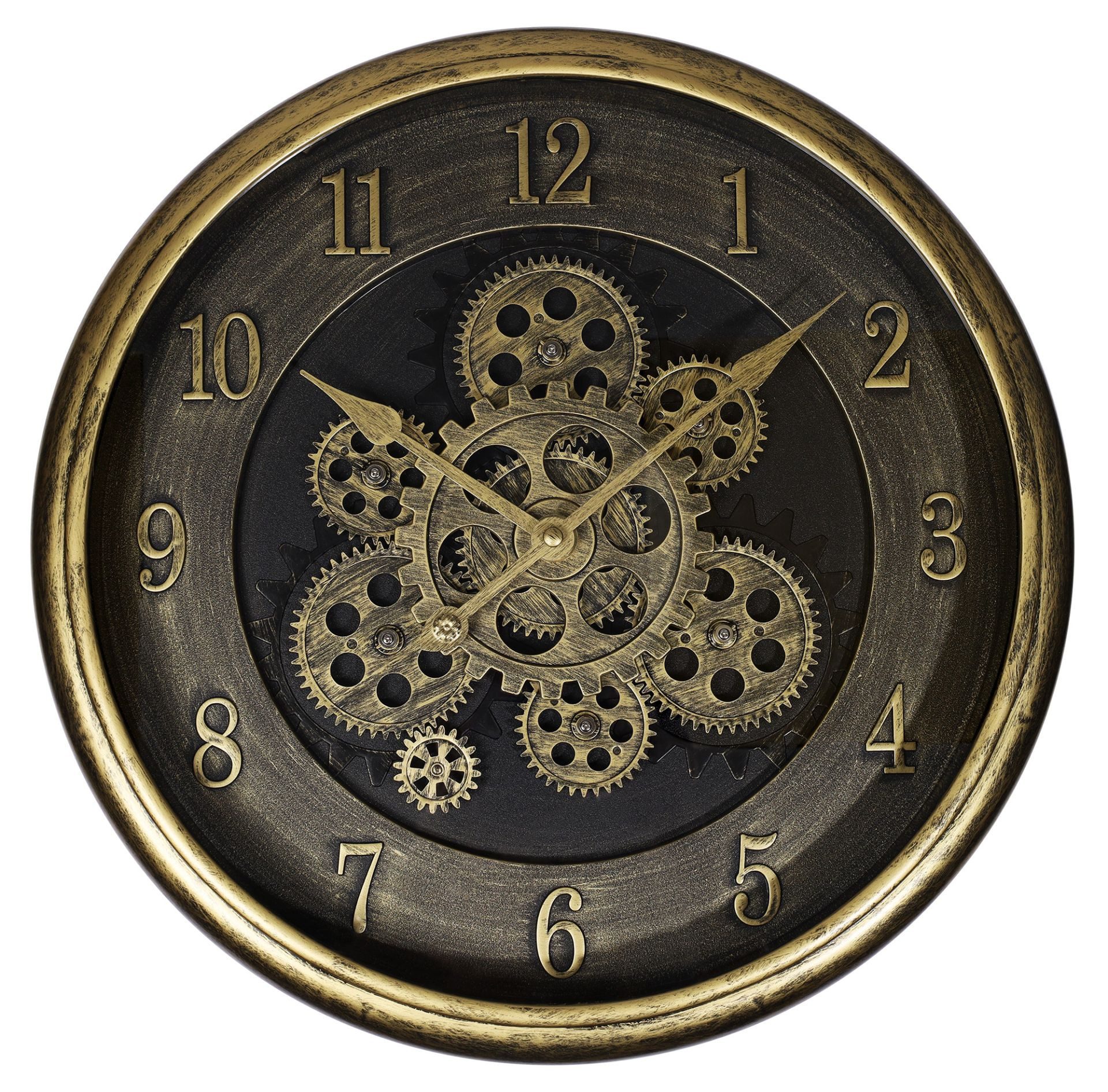 Hermann Jäckle Wanduhr 3115E 40 cm Industrial gold sichtbares Räderwerk