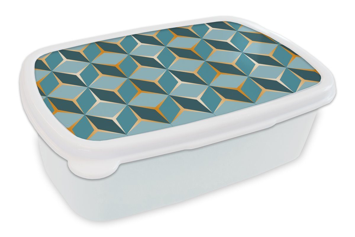 MuchoWow Lunchbox Gold - Blau - Muster, Kunststoff, (2-tlg), Brotbox für Kinder und Erwachsene, Brotdose, für Jungs und Mädchen weiß