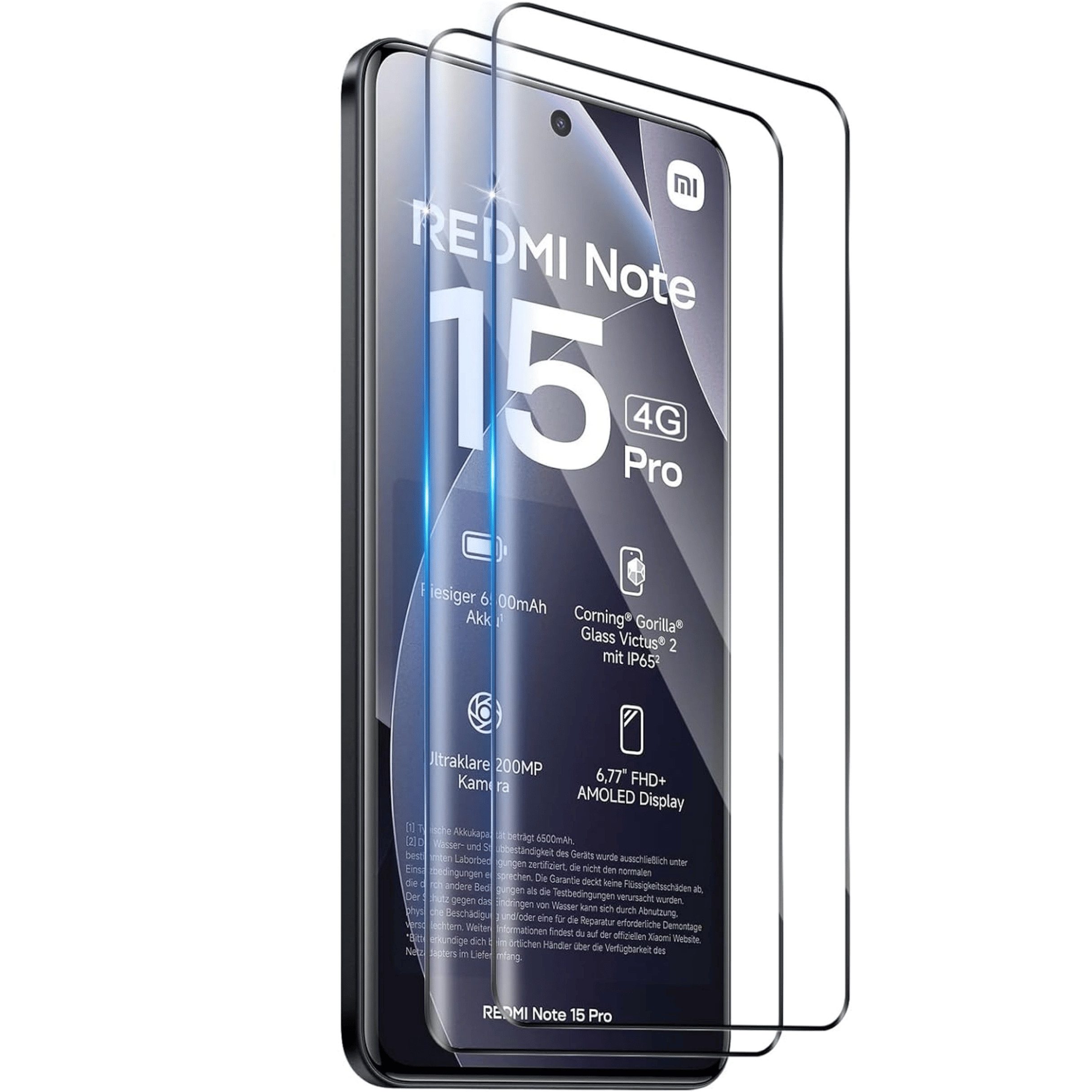 SmartUP Displayschutzglas 2X Schutzglas für Xiaomi Redmi Note 15 Pro 4G Panzerfolie Full Screen für Xiaomi Redmi Note 15 Pro 4G, 2 Stück, Rundumschutz, passgenaue Verarbeitung