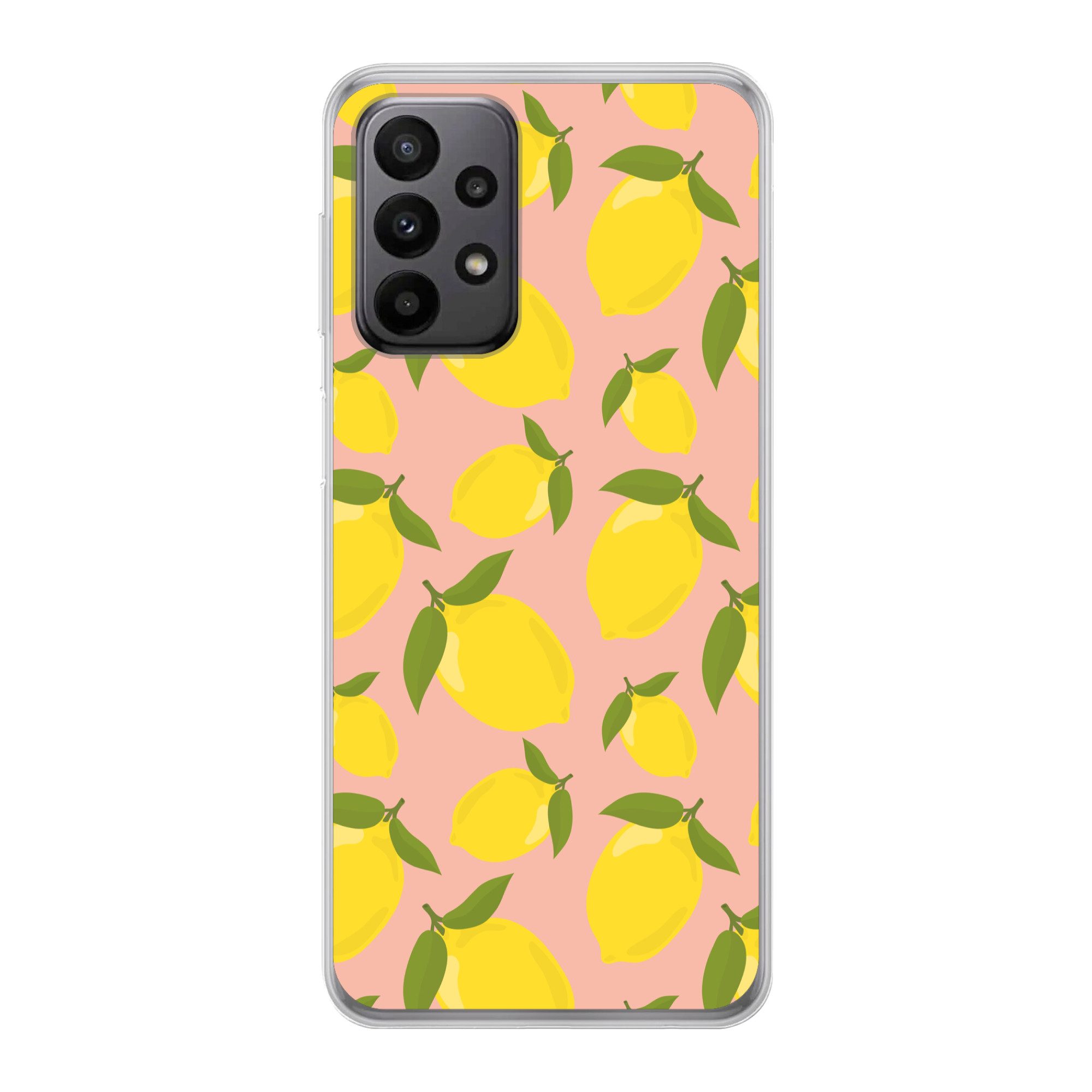 MuchoWow Handyhülle für Samsung Galaxy A23 5G Zitronen - Gelb - Rosa - Muster - Obst, Smartphone-Bumper, Print, Handy Schutzhülle Dünn