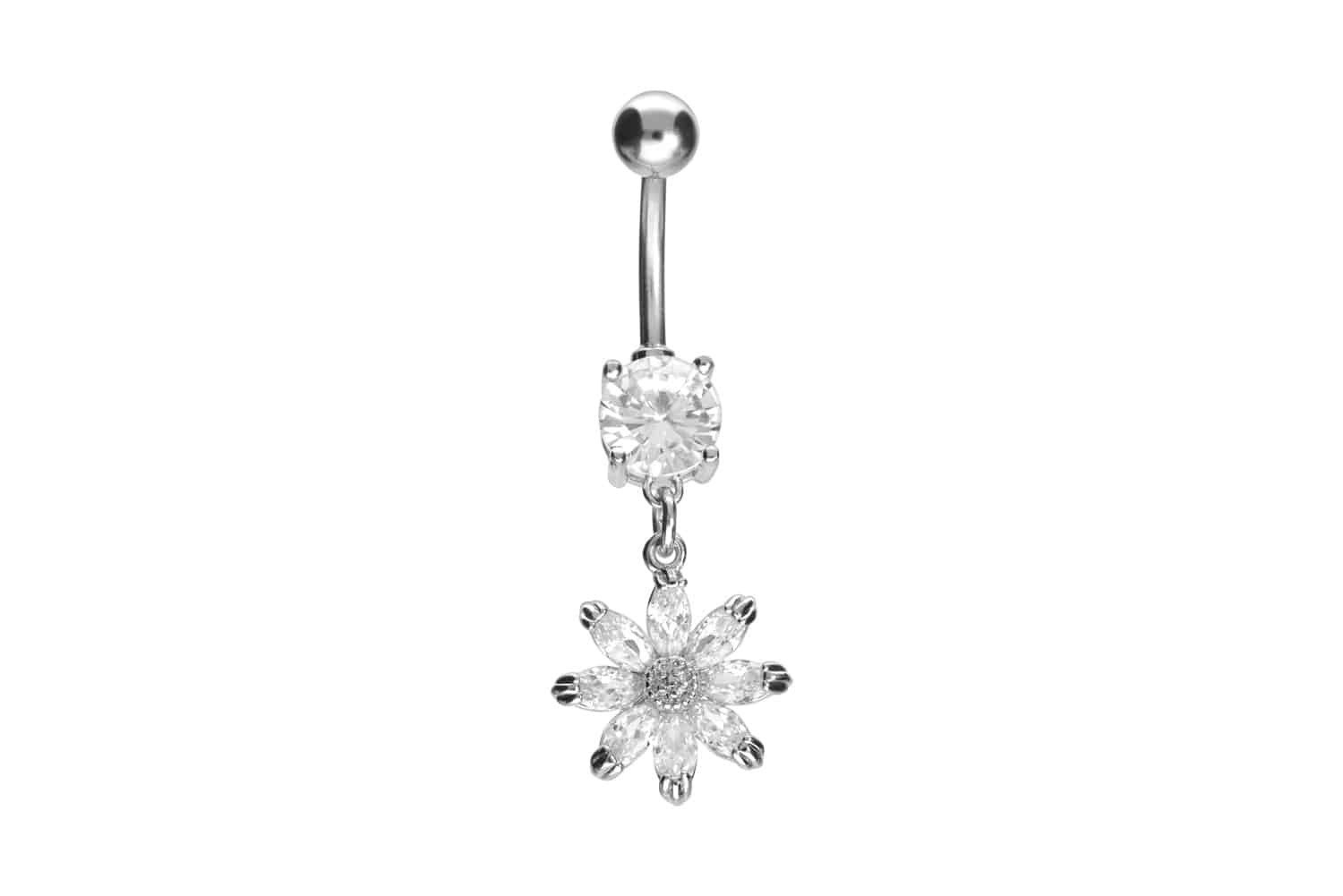 Bauchnabelpiercing Chirurgenstahl Bananabell mit Brass-Design KRISTALLBLUME
