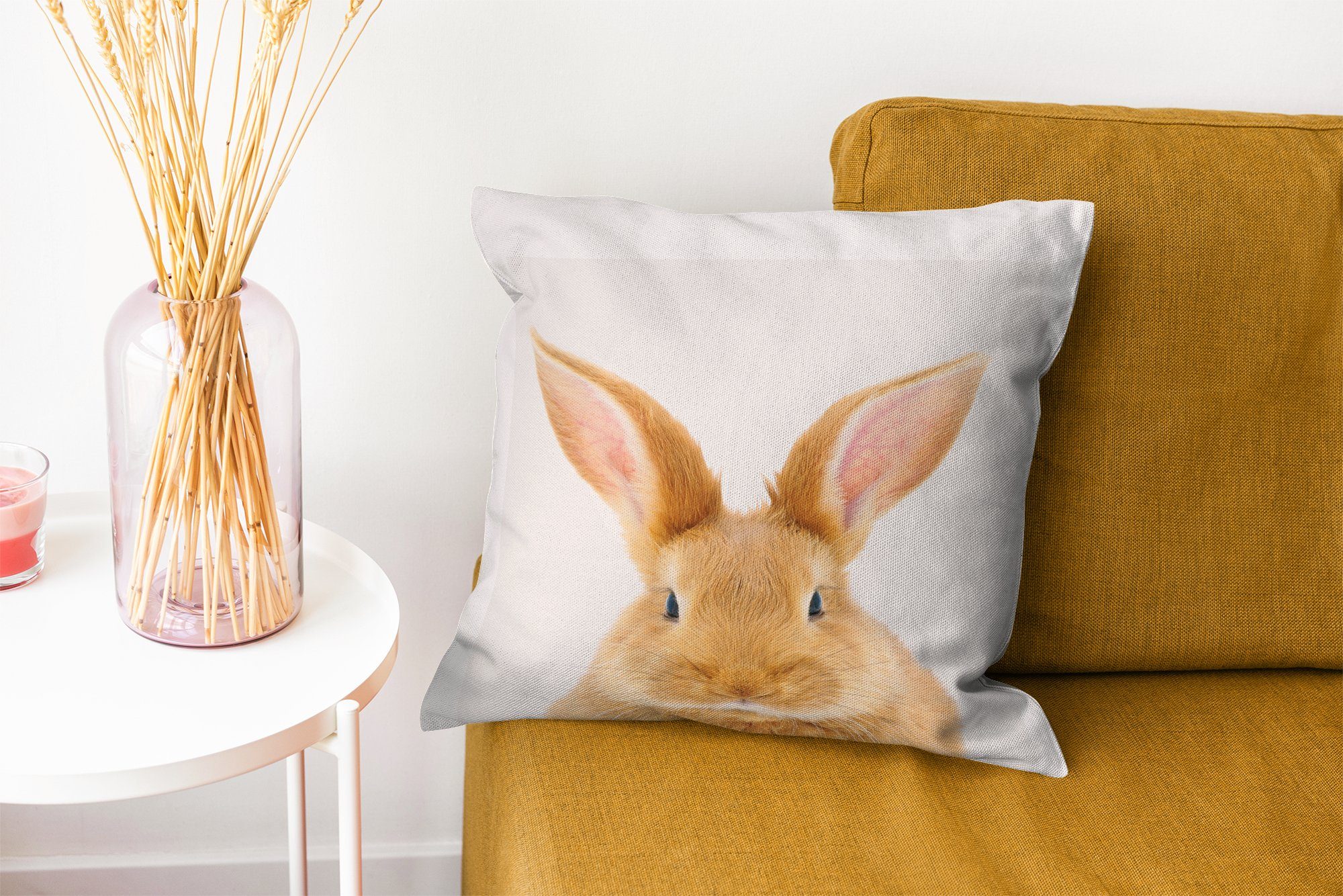 Kaninchen Füllung - - Wohzimmer, mit Deko, Dekokissen MuchoWow Sofakissen für Weiß, Zierkissen Schlafzimmer, Tiere