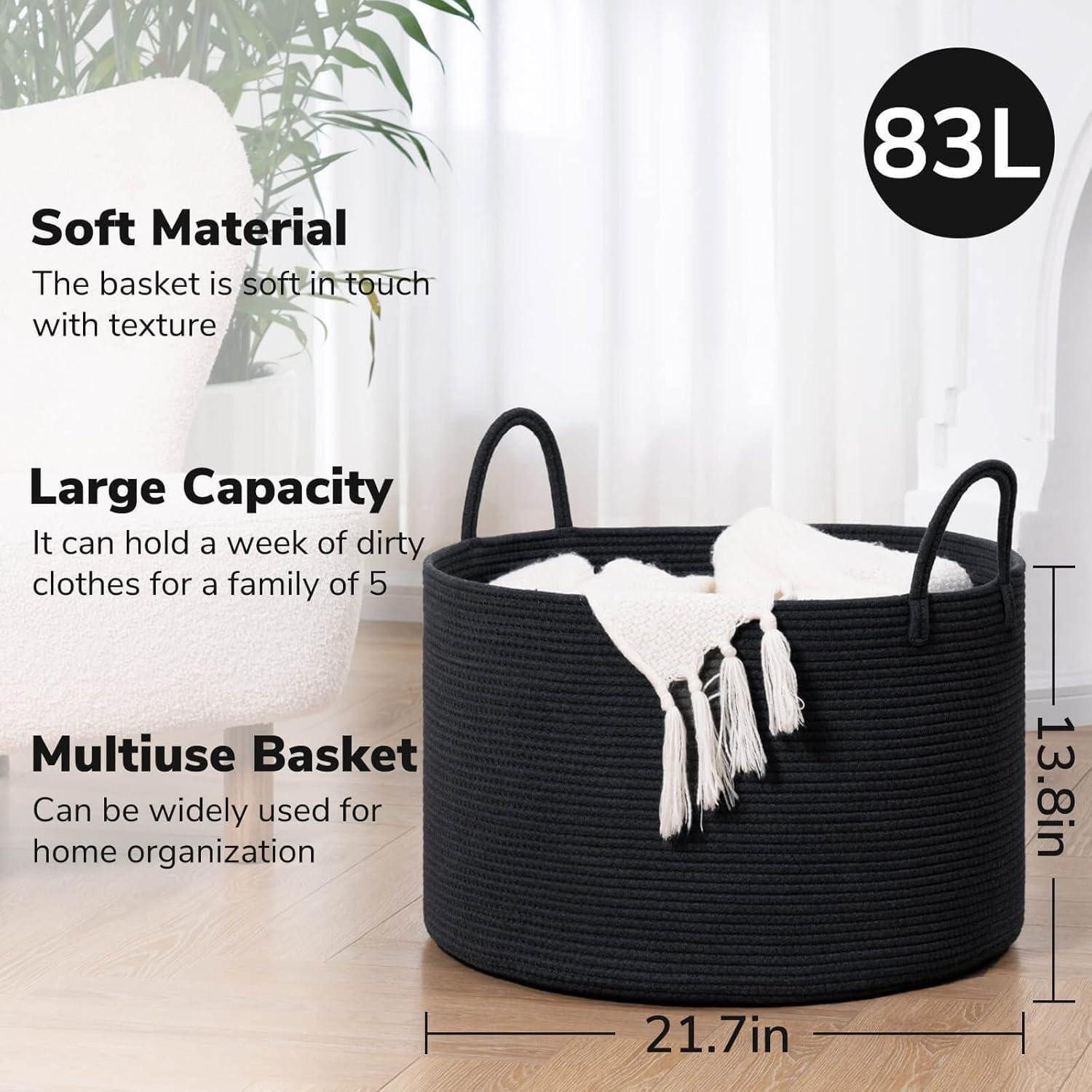LuxusKollektion Wäschekorb Wäschekorb Geflochten Baumwolle Badezimmer Schwarz 83L – Bild 2 von 5