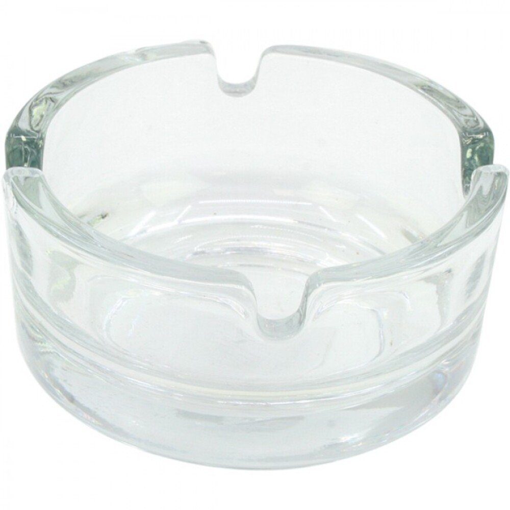Aschenbecher Tischaschenbecher ca. 7 x 3,5 cm Glasaschenbecher rund  transparent, mit 4 Einsenkungen