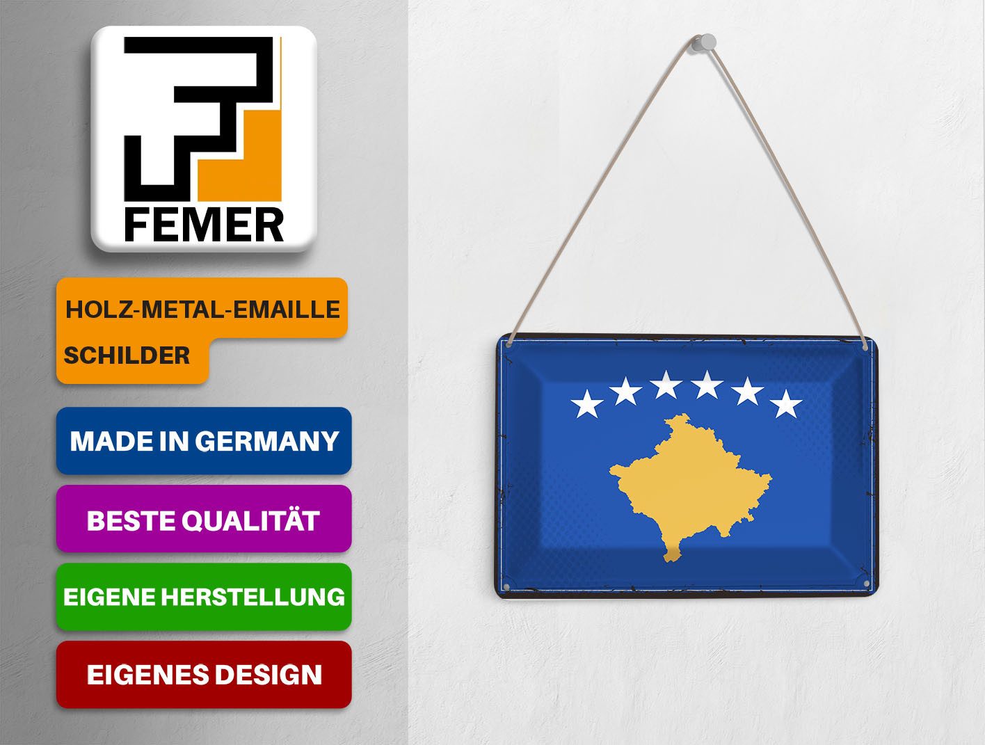 Femer GmbH Postkarte Flagge Kosovo 14x10 cm Retro Flag of Kosovo, unfrankiert