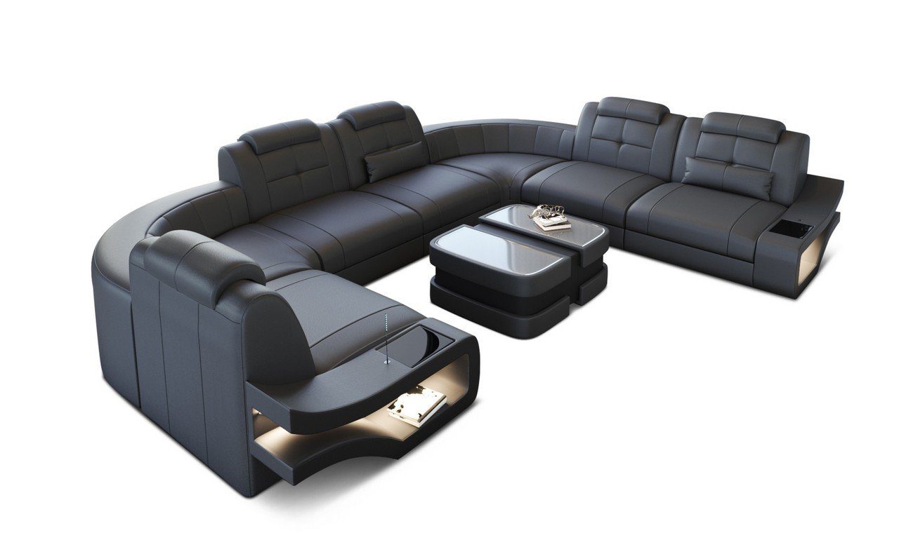 Sofa Dreams LED-Beleuchtung Ledersofa, U-Form U Ledersofa Leder Sofa Couch mit Wohnlandschaft Elena Form