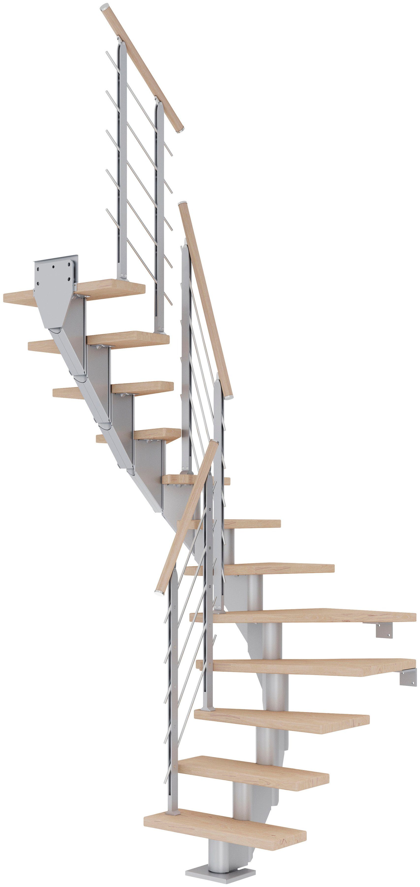 Dolle Mittelholmtreppe Frankfurt, für cm, Eiche offen, weiß/Metall Stufen bis 279 Geschosshöhen