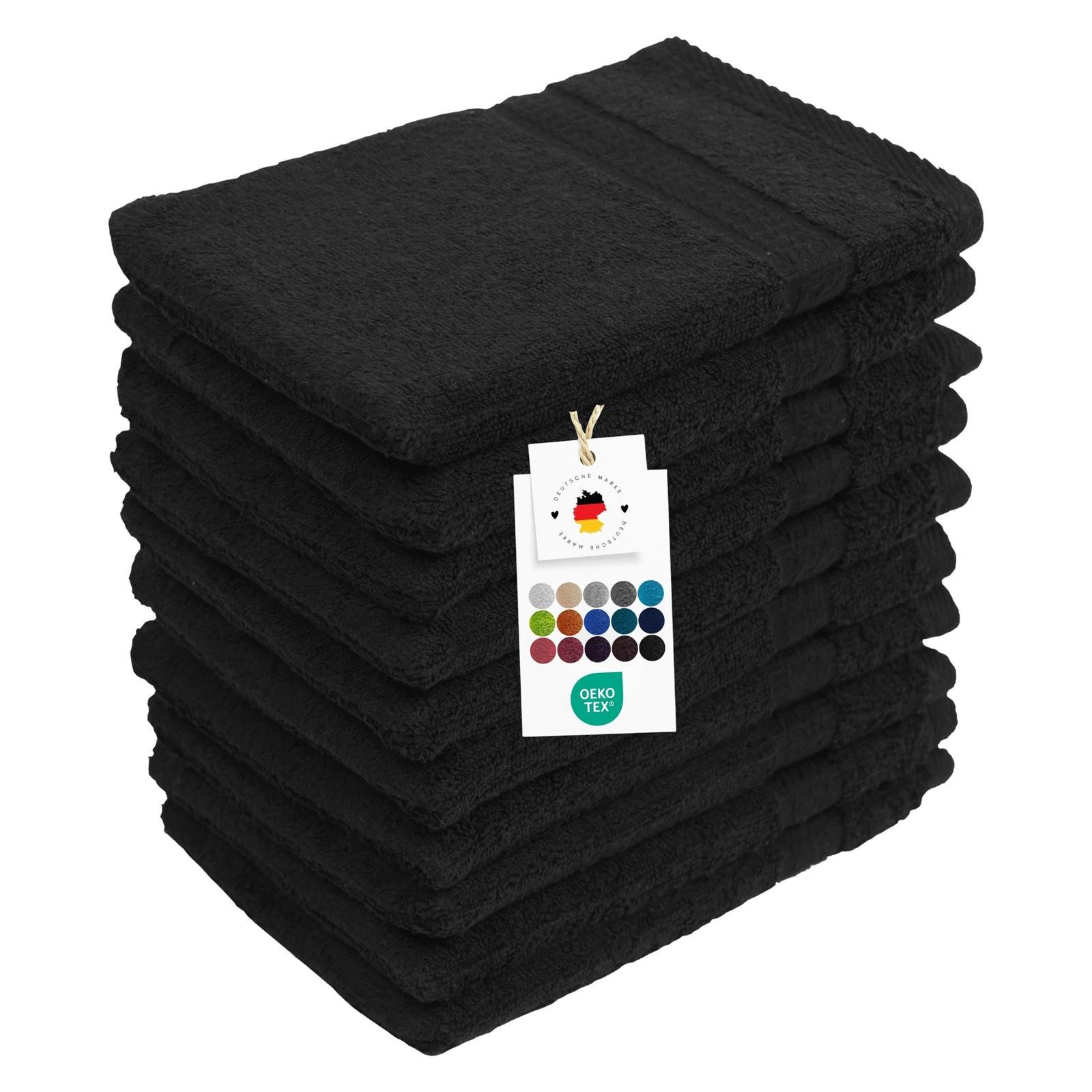 Carpe Sonno Waschhandschuh Waschlappen 10er Set Baumwolle Frottee Gesicht Körper Weich Saugstark, Frottier (Spar-Set, 10-St), 500 g/m² Handwaschlappen mit Aufhängeschlaufe Erwachsene Kinder Baby