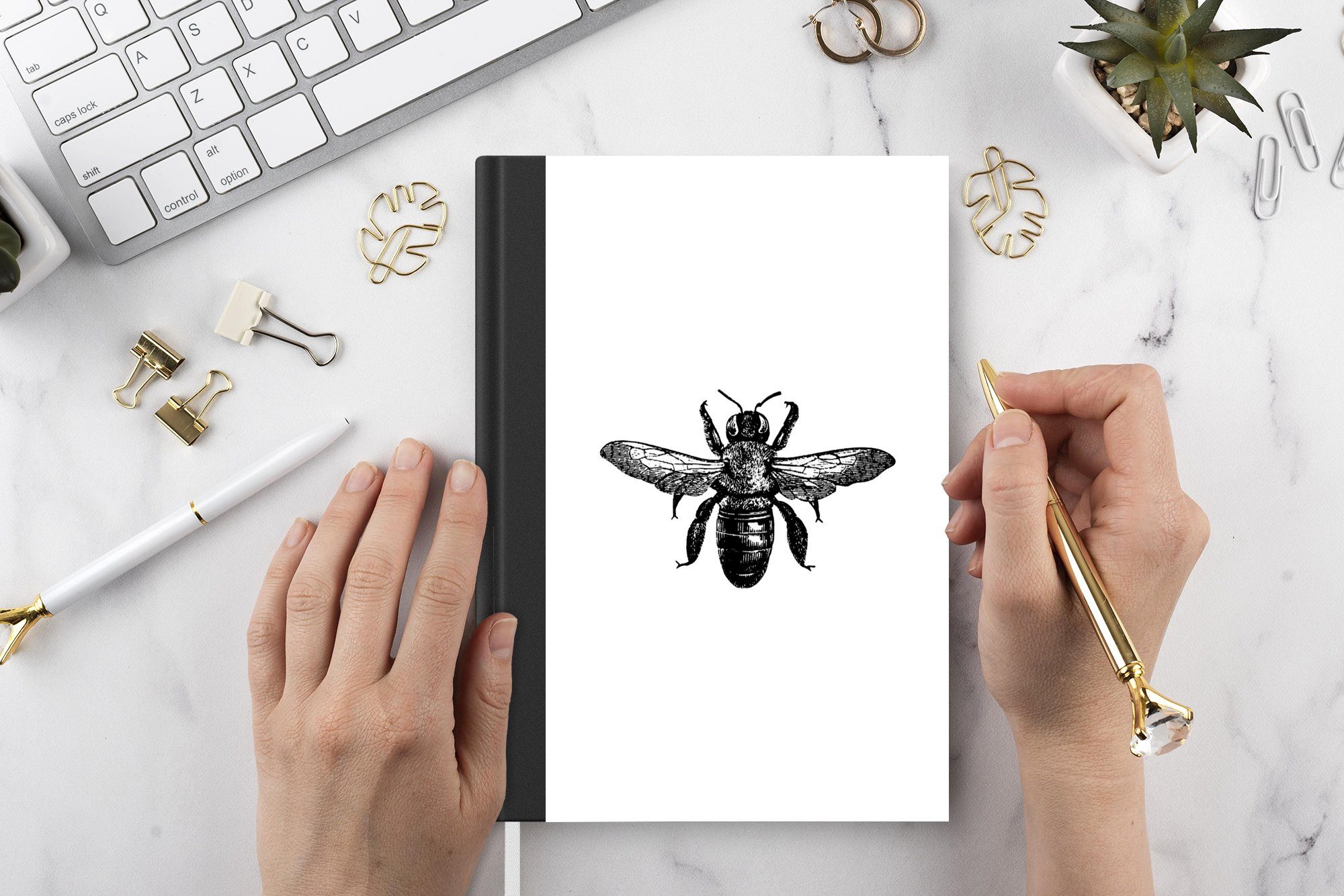 Insekt - Biene Haushaltsbuch - Notizbuch und Vintage 98 Tagebuch, Seiten, Journal, Notizheft, A5, Schwarz Merkzettel, - MuchoWow weiß,