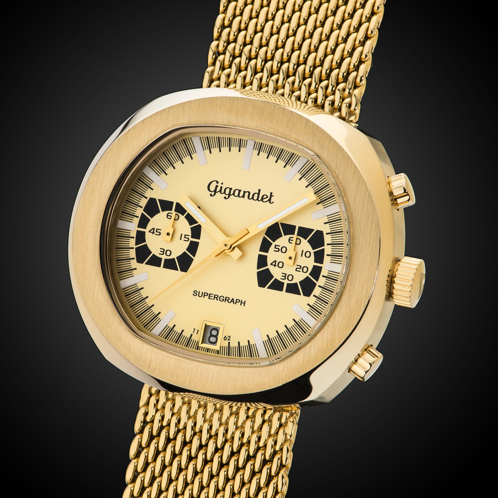 Gigandet Chronograph Armbanduhr, Herrenuhr, Sportuhr, 44mm, SUPERGRAPH G11-004, Mineralglas, Datumsanzeige, Edelstahlband, 10bar/100m wasserdicht