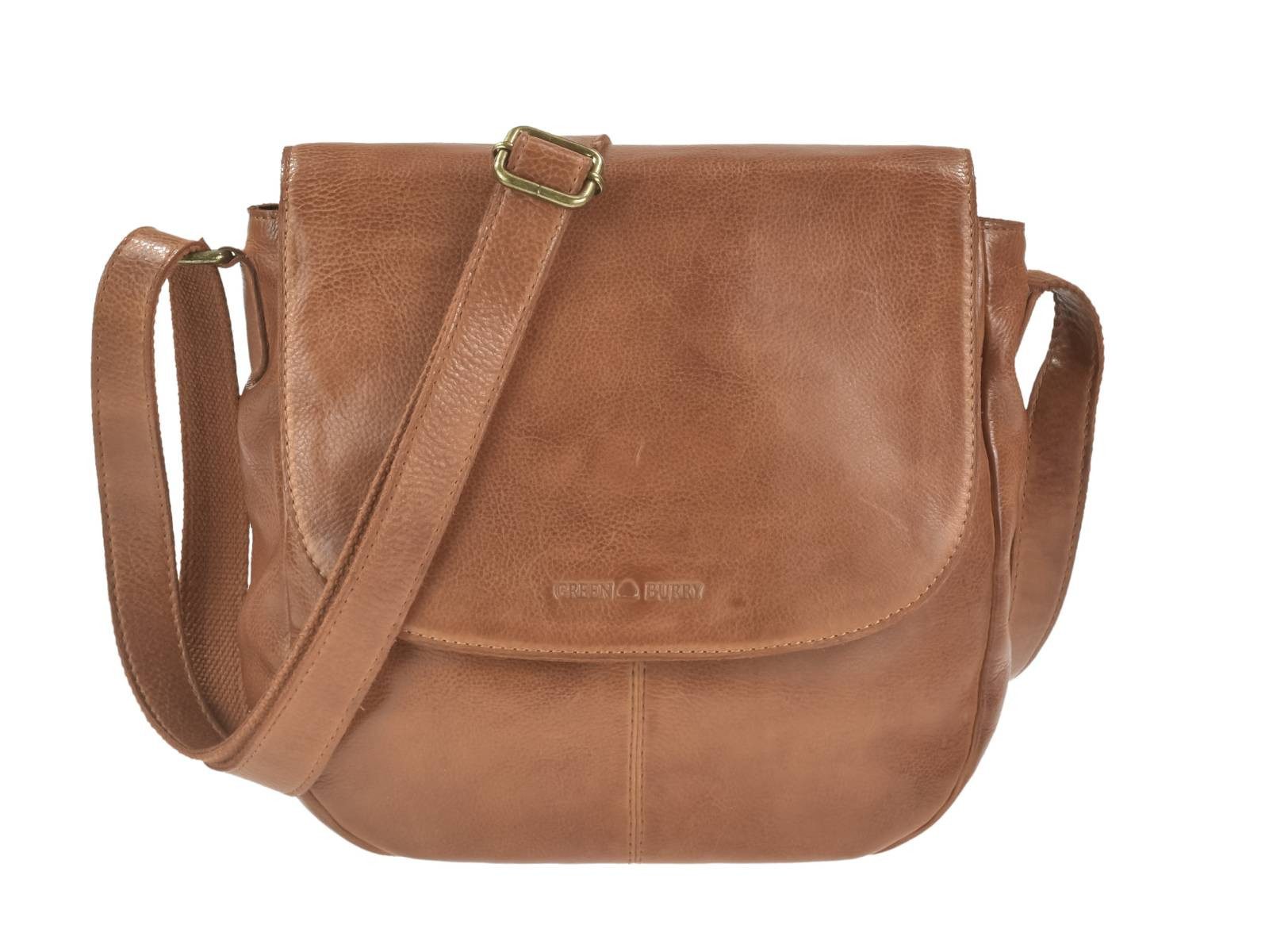 Greenburry Umhängetasche "Colombiana" Leder Damentasche kleine Schultertasche, Hauptfach 24x21cm, Schultergurt max. 145cm