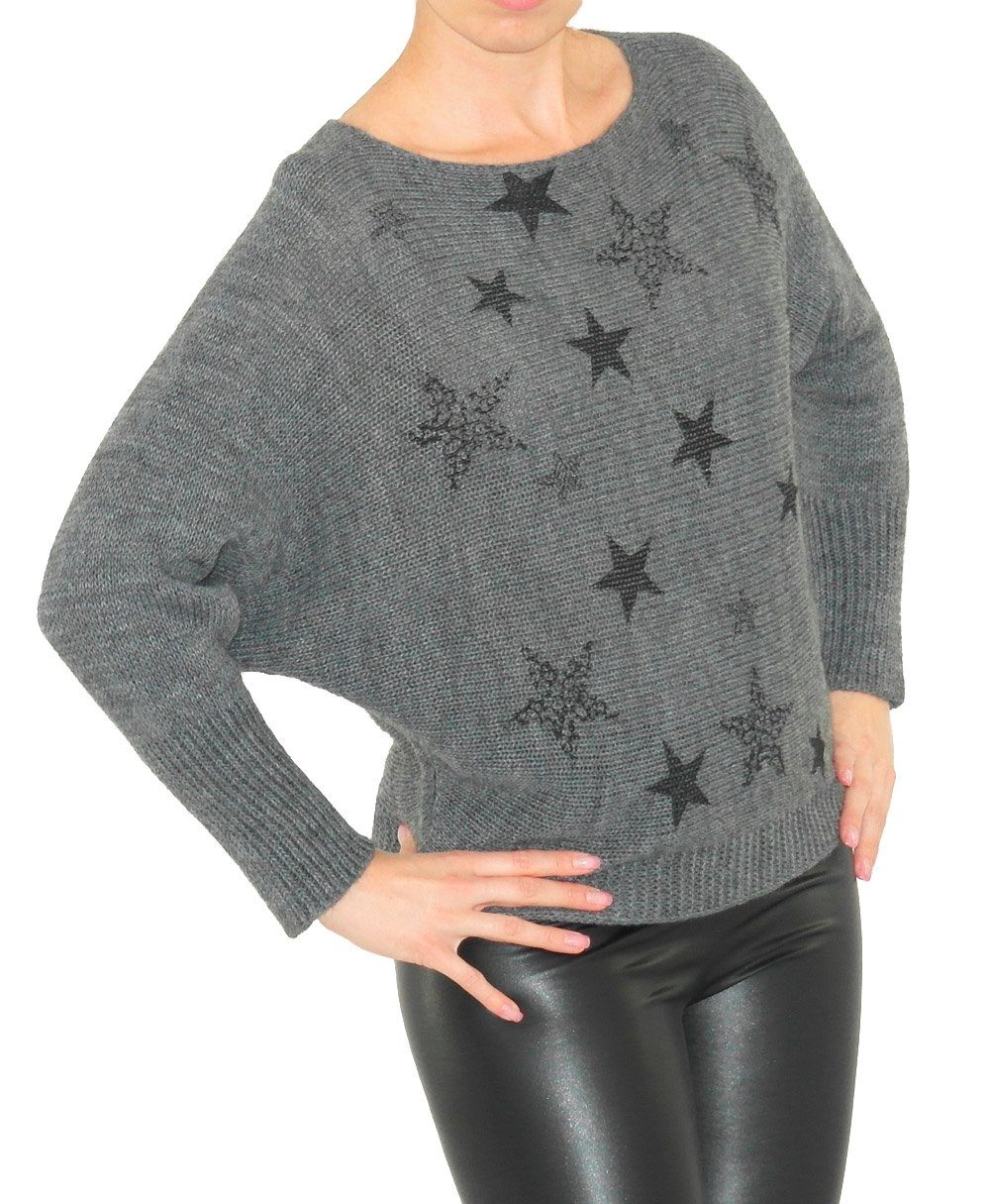 YESET Longpullover Pullover Strick Pulli Fledermausärmel Top Wolle