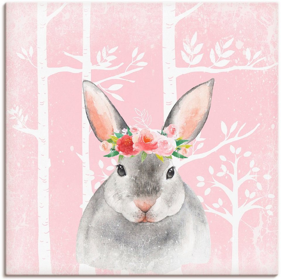 St), mit Artland Wandbild Tiere Poster Wandaufkleber als Alubild, Leinwandbild, versch. Hase (1 im pink Größen Blumen Wald, oder in