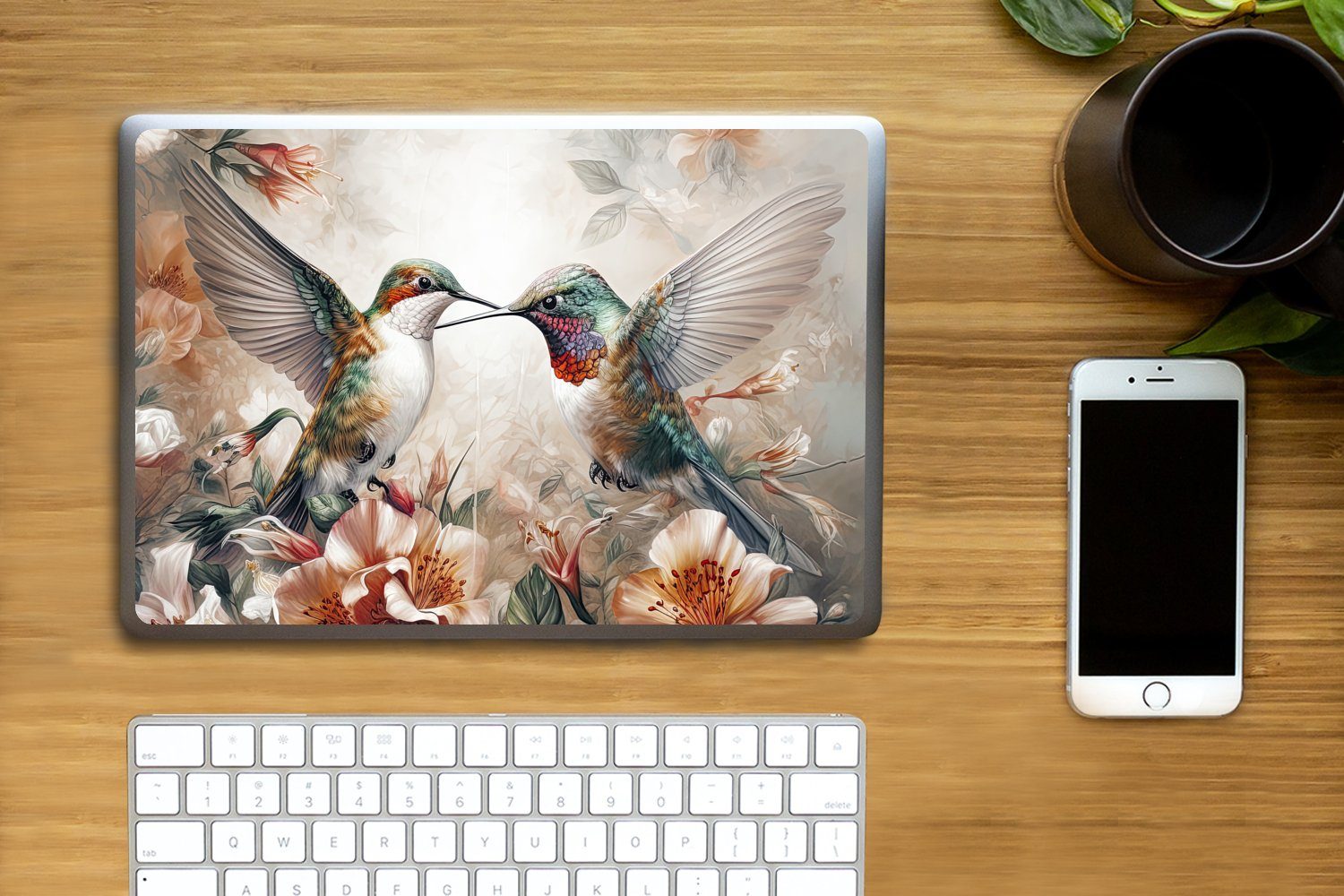 Thumbnail - MuchoWow Laptop-Aufkleber Kolibri - Vögel - Blumen - Natur, (1tlg), Laptop Folien Cover, Aufkleber, Sticker, Schutz vor ...