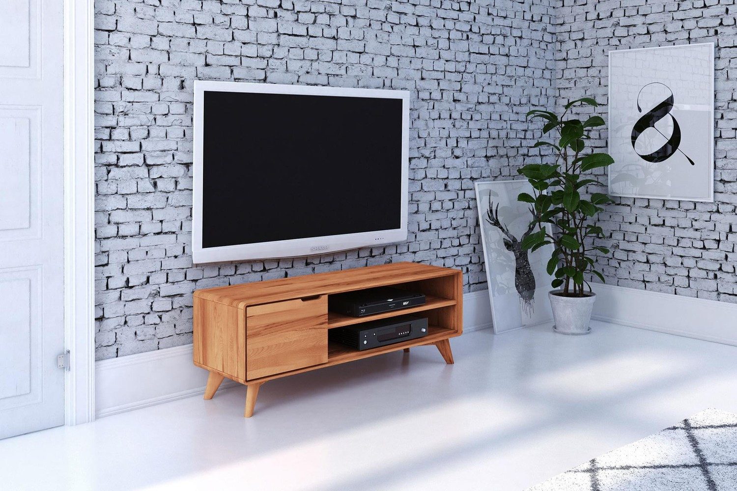 Natur24 Lowboard TV-Board Gerg Kernbuche 134x40x48 mit 1 Tür und 2 offenen Fächern