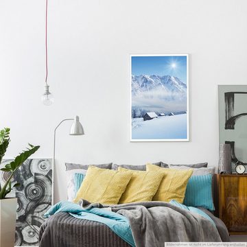 Sinus Art Poster 90x60cm Poster Winterlandschaft mit Hütten im Bergtal