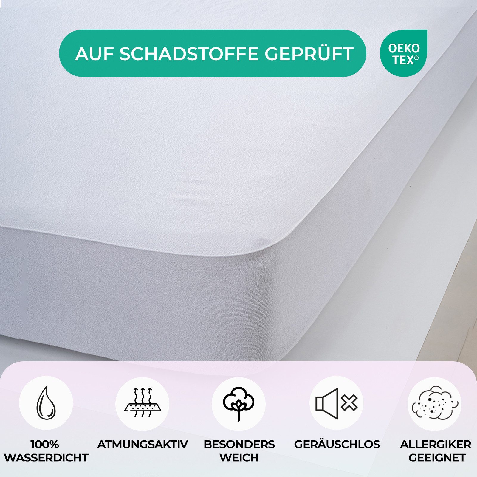 Matratzenschutzbezug Buymax, Wasserdicht Matratzenschoner mit Rundumbezug bis 60° Waschbar