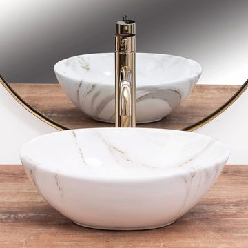 wohnwerk.idee Aufsatzwaschbecken Waschbecken Marmor Optik Gäste WC / Gäste Bad Sofia Mini 35x26cm