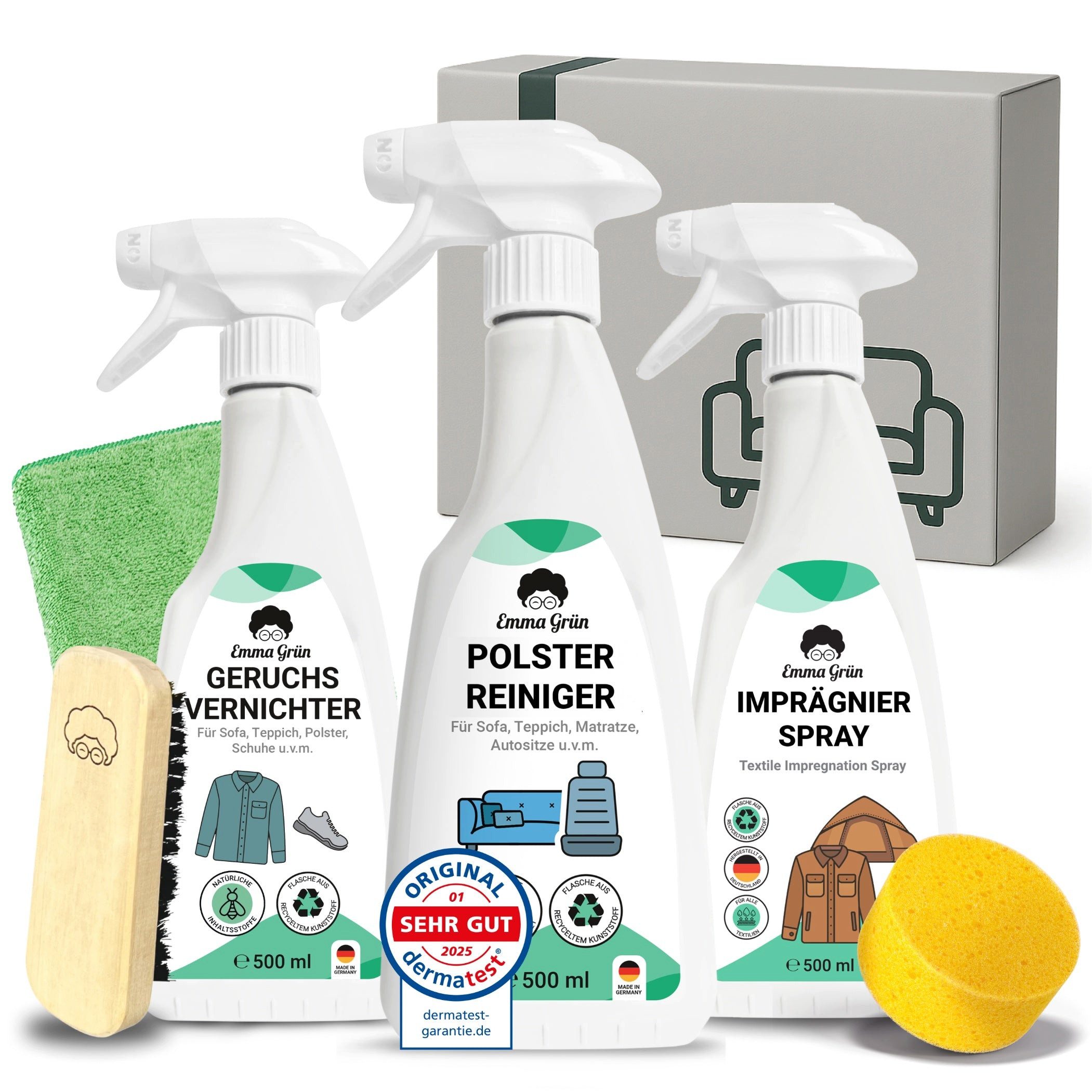 Polstermöbel reinigen Set - Reiniger, Geruchsvernichter & Imprägnierer Polsterreiniger