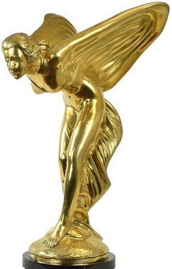 Casa Padrino Dekofigur Luxus Bronze Skulptur Spirit of Ecstasy Frau mit Flügeln Gold / Schwarz 53 x 71 x H. 114 cm - Edle Bronzefigur mit Marmorsockel - Luxus Deko Accessoires