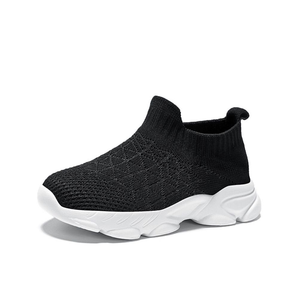 Mesh elastischem Sneaker (Bequeme Sitz ultraleichter) Schwarz Material mit ultraleichter Sockenschuh Slip-On Sneaker druckfreiem aus und und Kinderschuhe, HUSKSWARE atmungsaktive