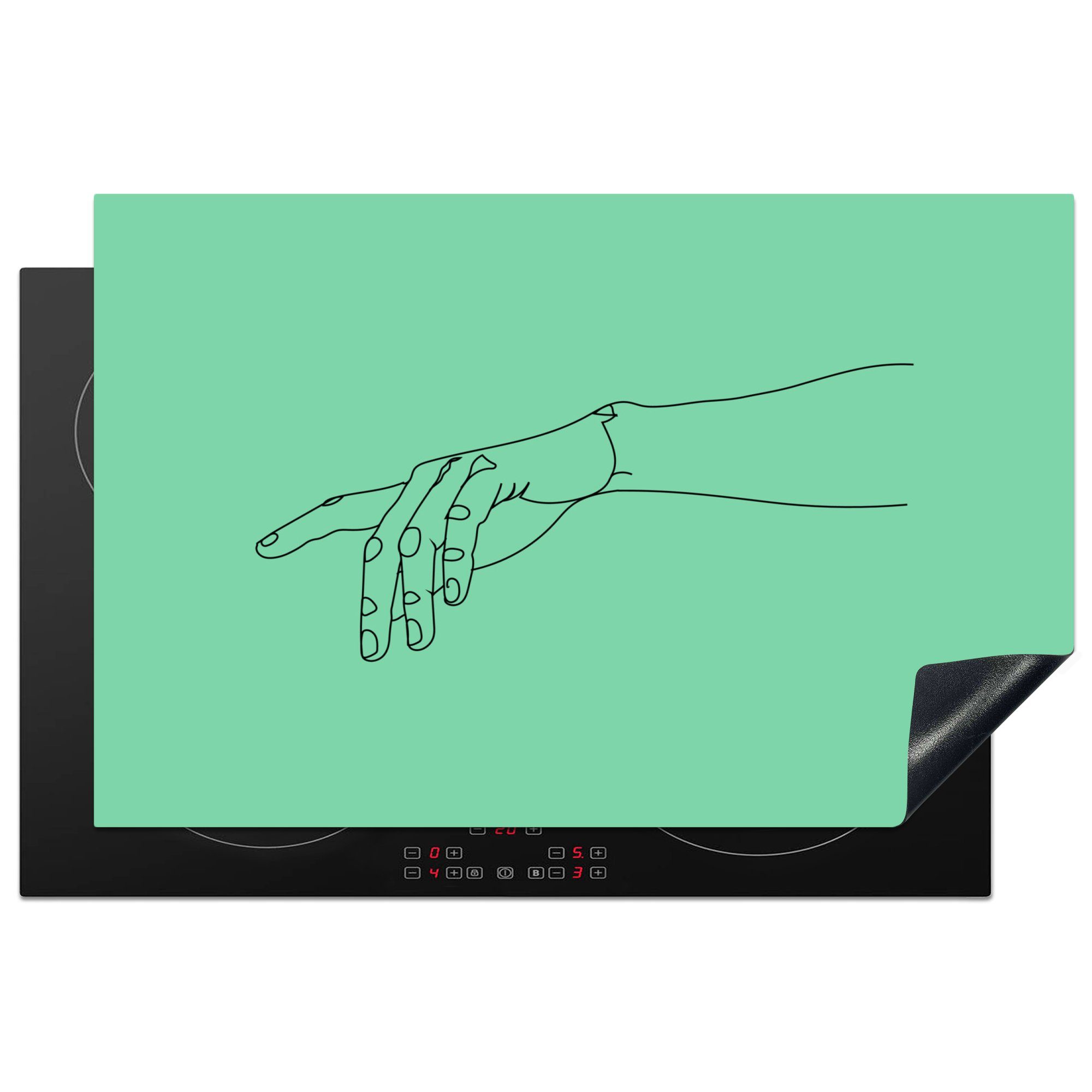 MuchoWow Herdblende-/Abdeckplatte Hand - Linienkunst - Minimalismus, Vinyl, (1 tlg), 81x52 cm, Induktionskochfeld Schutz für die küche, Ceranfeldabdeckung