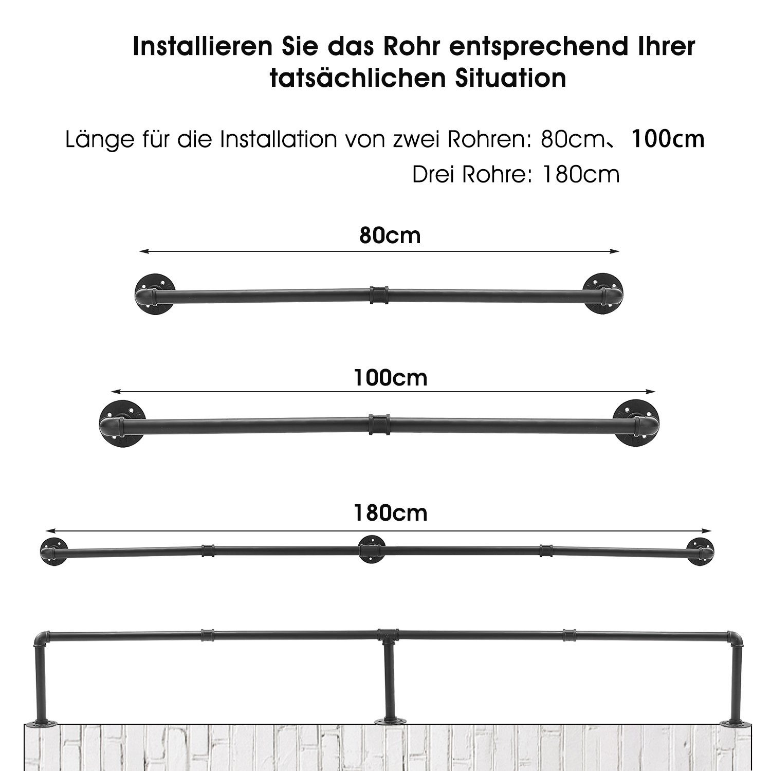 Kleiderstange für Wand, oyajia Schwerlast Industrial-Design 100cm Kleiderstange Wandmontage, Kleiderstange Kleiderstange Metall im