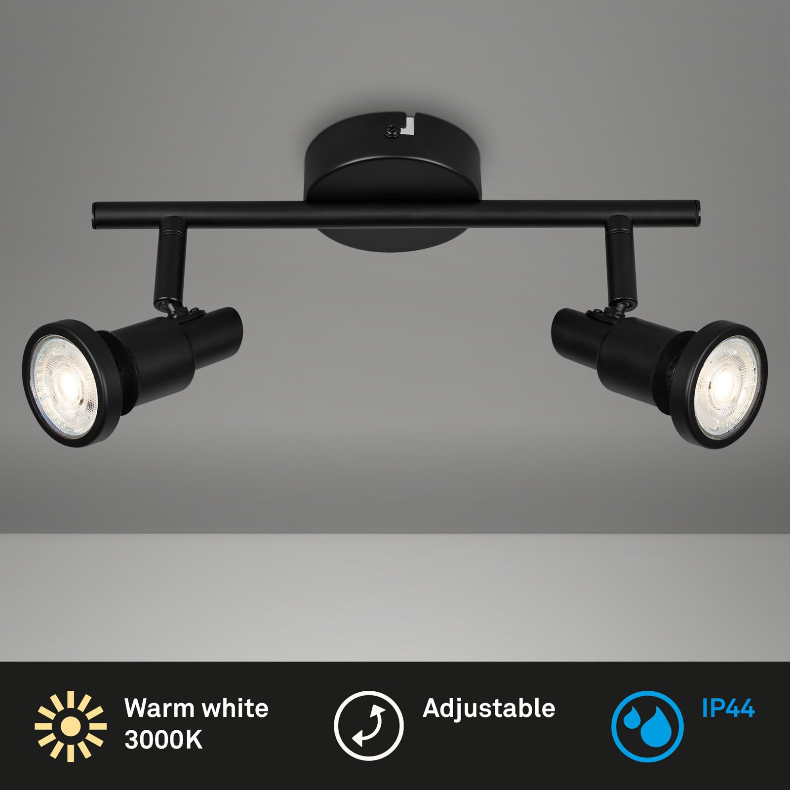 Briloner Leuchten Deckenspot LED Deckenspot Extra-Warmweiß schwenkbar GU10, LED wechselbar, 2700K - Extra - Warmweiß, 1-flammig, schwenkbar, IP44, schwarz, GU10