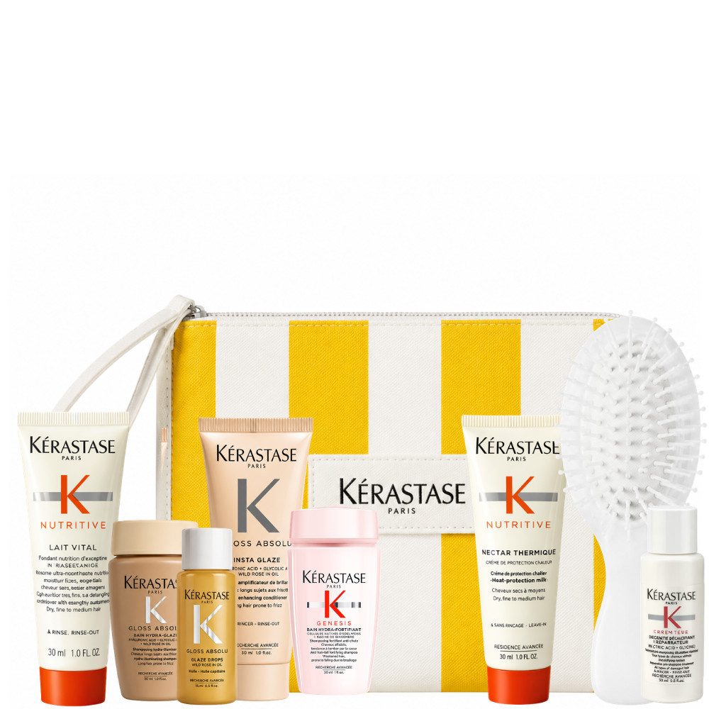 Kérastase Haarpflege-Set Exclusive Summer Beauty Discovery Set mit Beautybag, 9-tlg., ideal für Reisen, zum Kennenlernen oder als luxuriöses Geschenk.