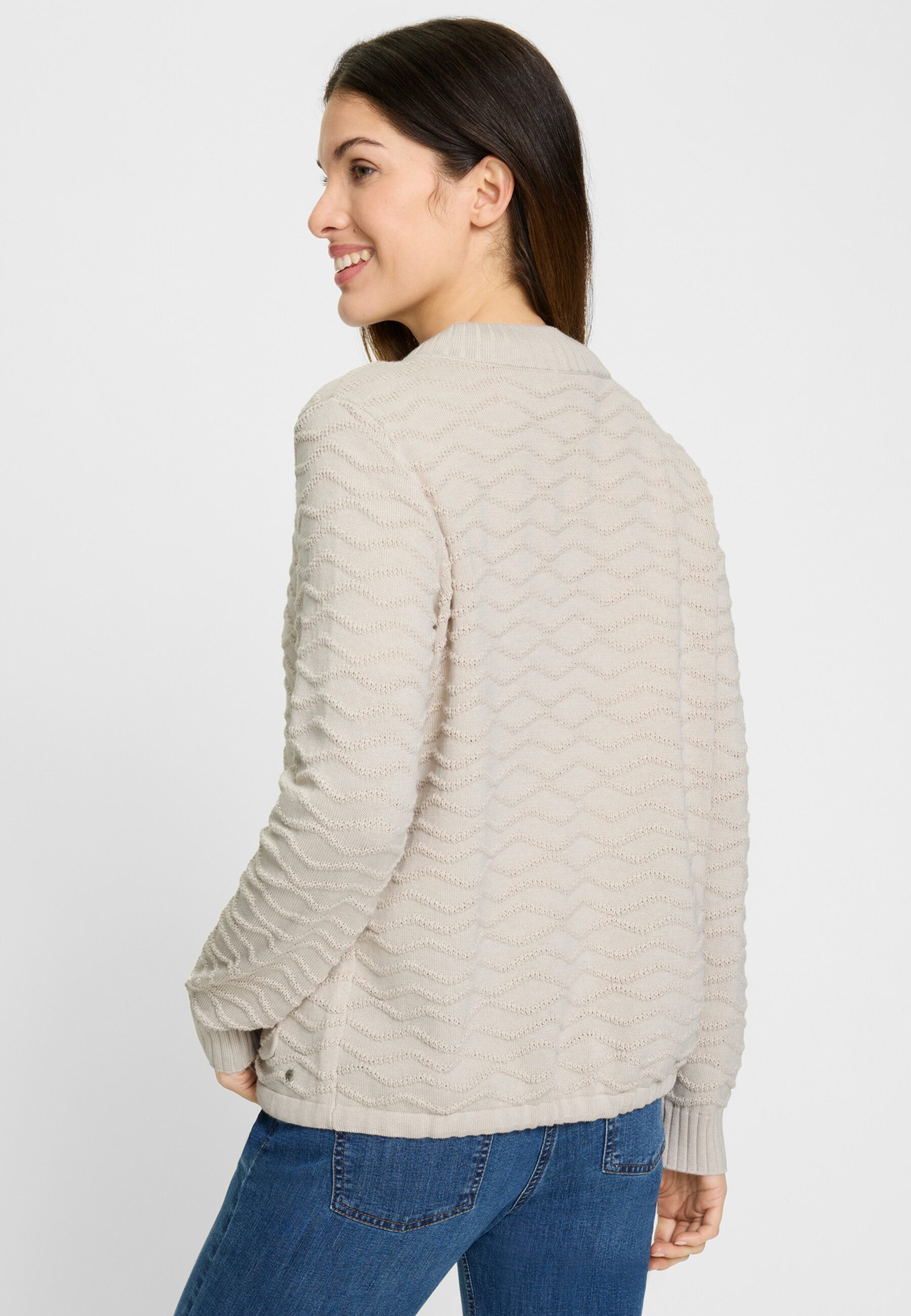Olsen Cardigan mit wellenartigem Strickmuster