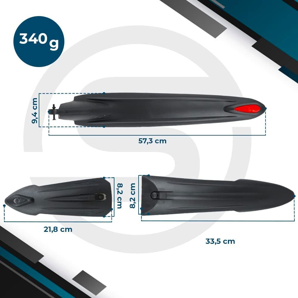 Sportisfaction Schutzblech Fahrrad Schutzblech Set 26-29 Zoll 340g Leicht für MTB Fully E-Bike, Vorne & Hinten Inkl. Reflektoren Spritzschutz für Sattelstütze & Gabel
