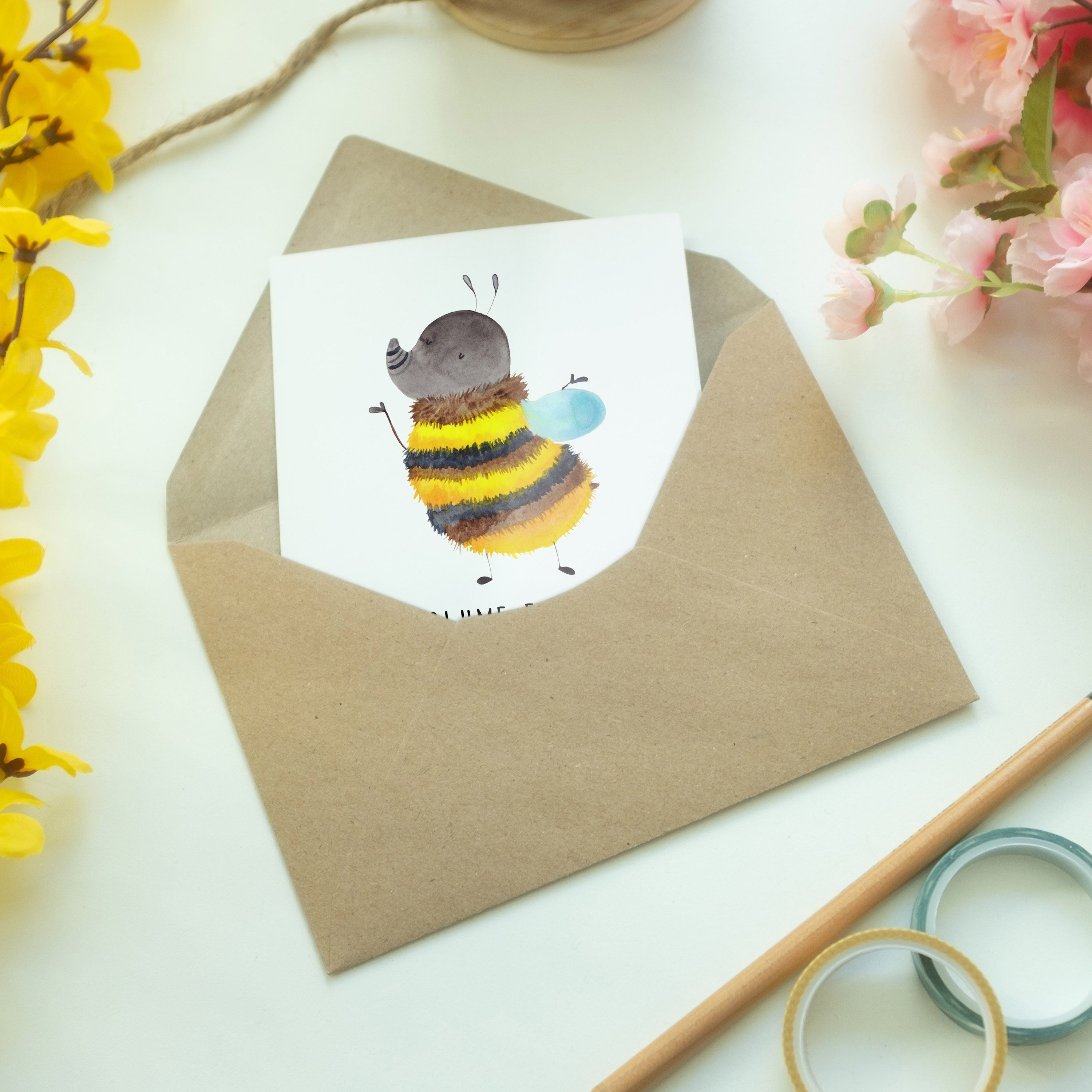 Mr. & Panda - Hummel Mrs. - Hochzei Weiß Geschenk, Blume, flauschig Karte, Grußkarte Tiermotive