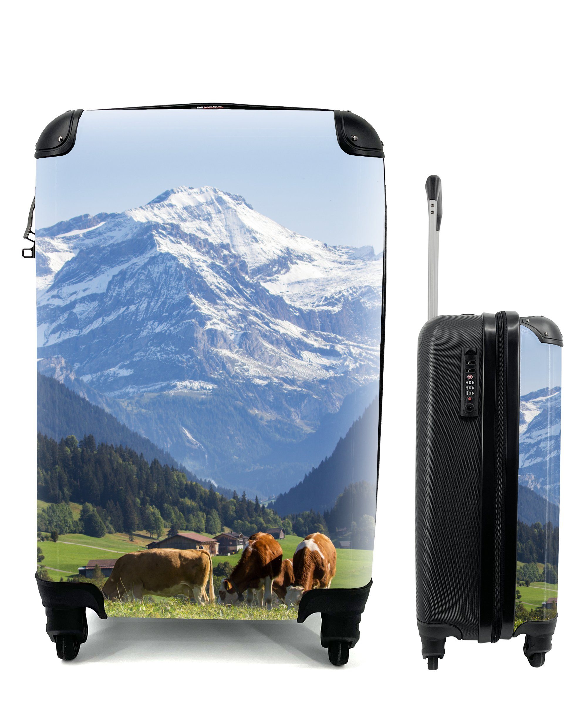 MuchoWow rollen, Reisetasche die für Alpen, Reisekoffer mit Kühe für Rollen, 4 Handgepäckkoffer Trolley, Ferien, Handgepäck
