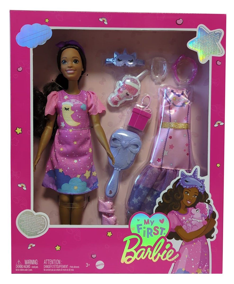 Barbie Stehpuppe Mattel HMM67 My First Barbie Deluxe Puppe, 34 cm groß mit schwarzen Ha