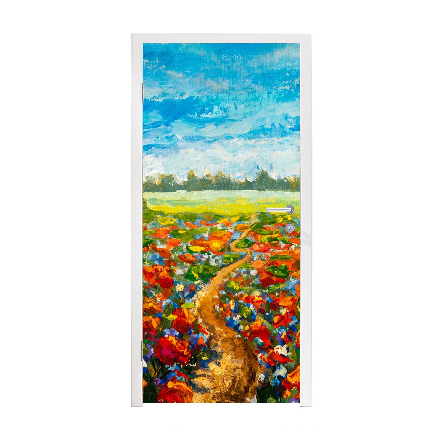 75x205 St), MuchoWow Malerei für - Ölfarbe Matt, (1 - Tür, Türtapete Blumen Fototapete bedruckt, Türaufkleber, - cm Natur,