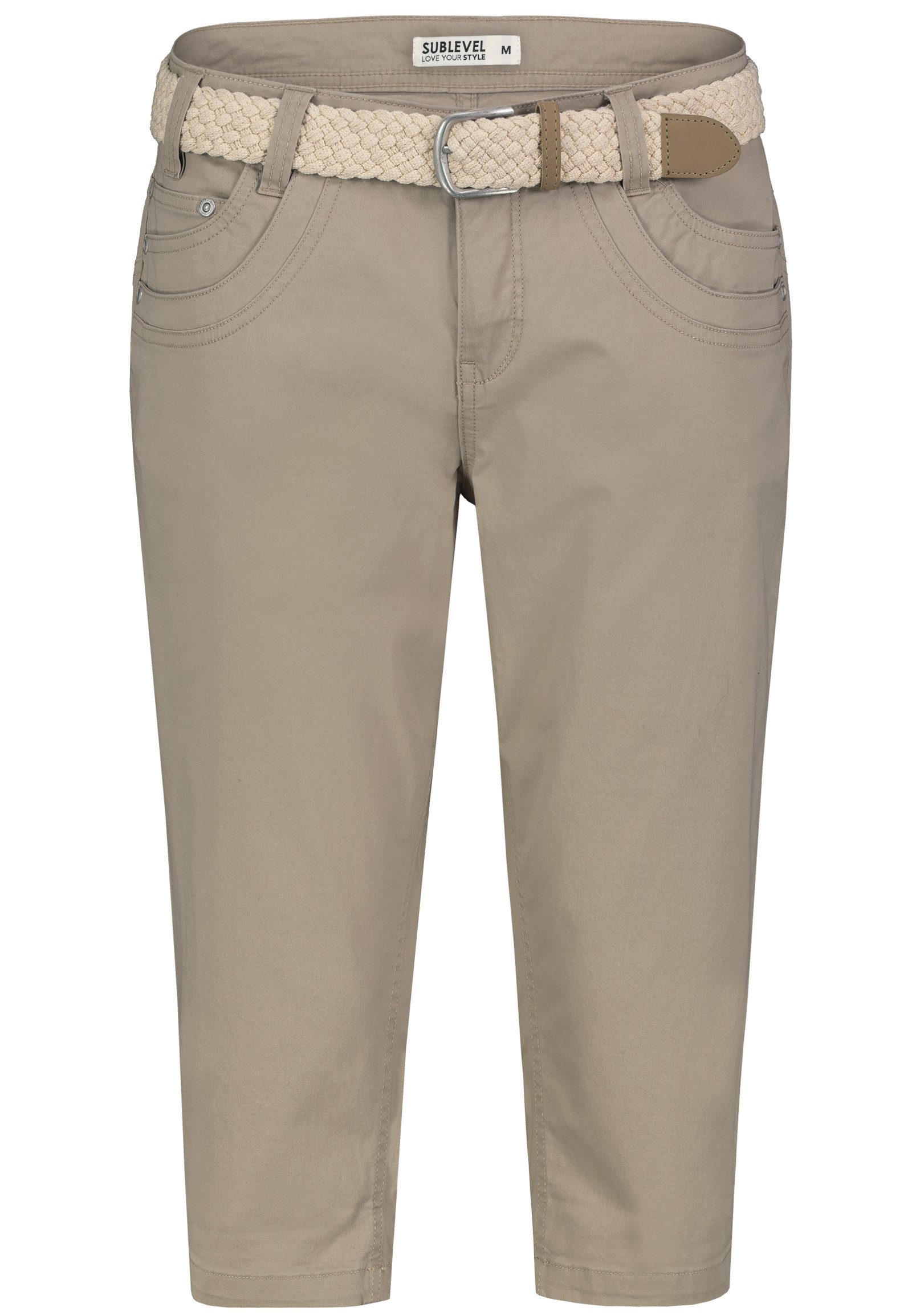 SUBLEVEL Caprihose Damen 3/4-Hose mit Flechtgürtel Baumwoll-Stretch-Hose, Eingrifftaschen