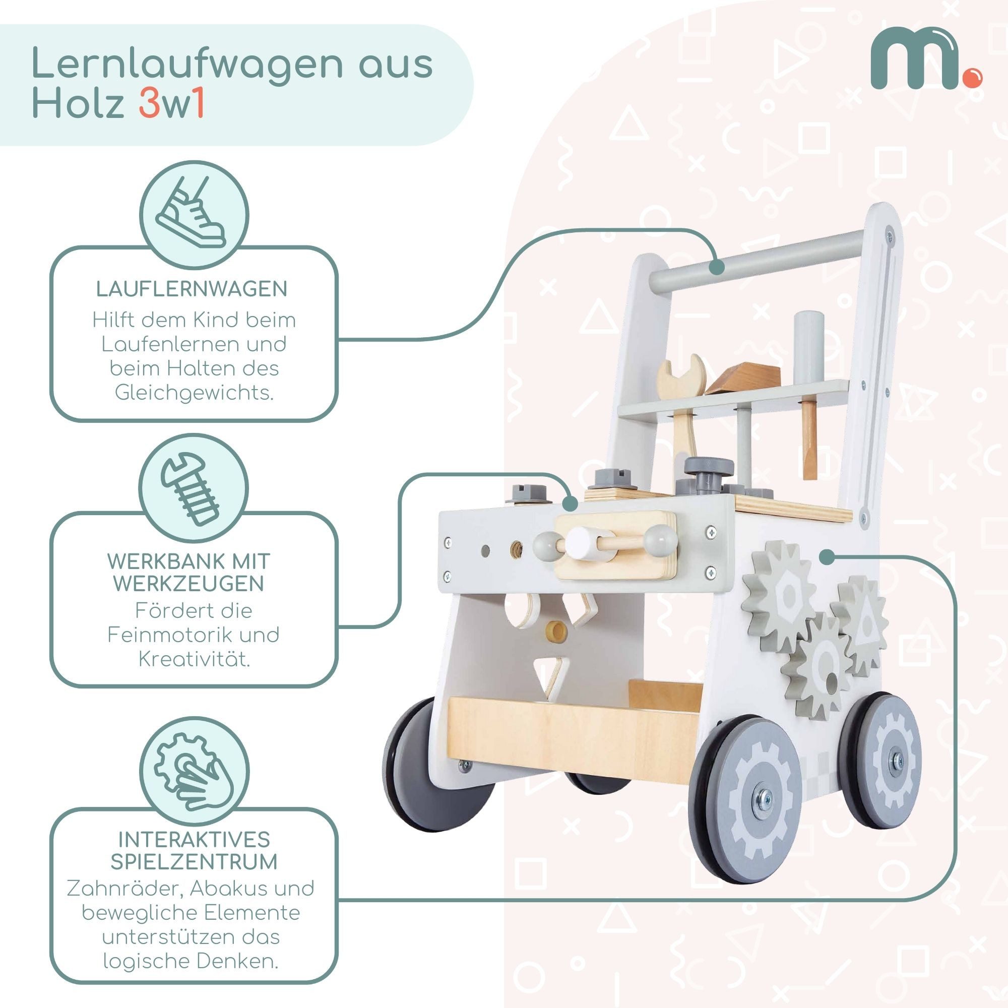 Mamabrum Lauflernwagen 3-in-1-Walker aus Holz, Holzspielzeug für motorische günstig online kaufen