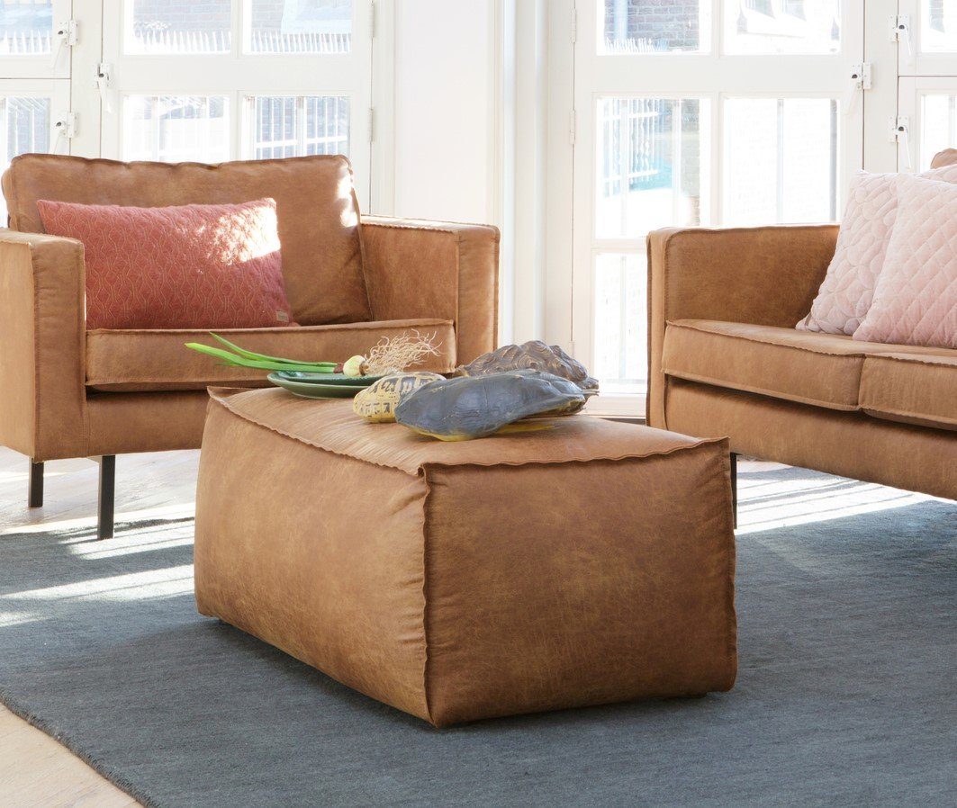 Maison ESTO Fußhocker MODEO aus Leder Mix cognac Fußhocker Sitzhocker, auch als Couchtisch verwendbar